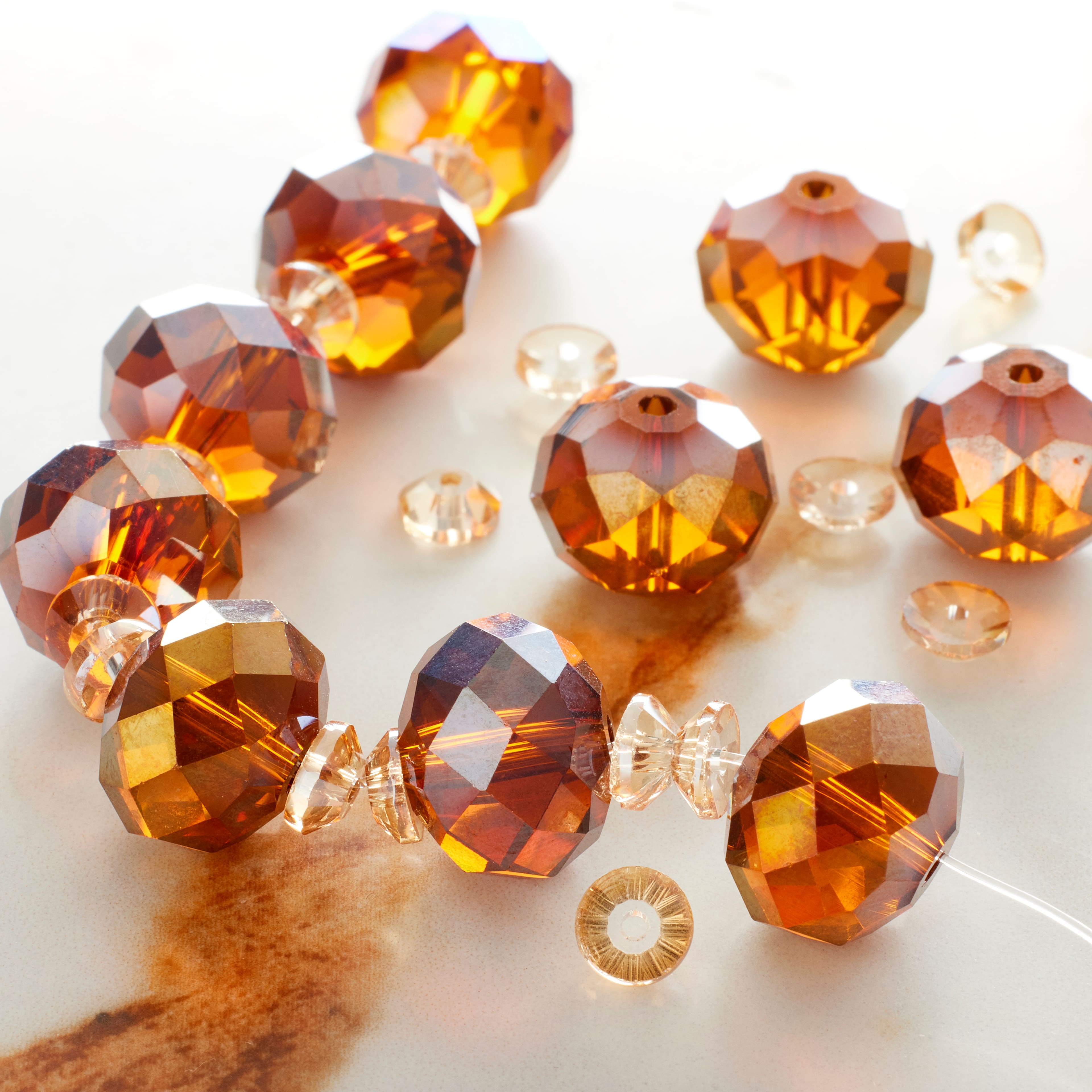 12 Pack: Amber Faceted Glass Rondelle Beads, 14mm by Bead Landing™