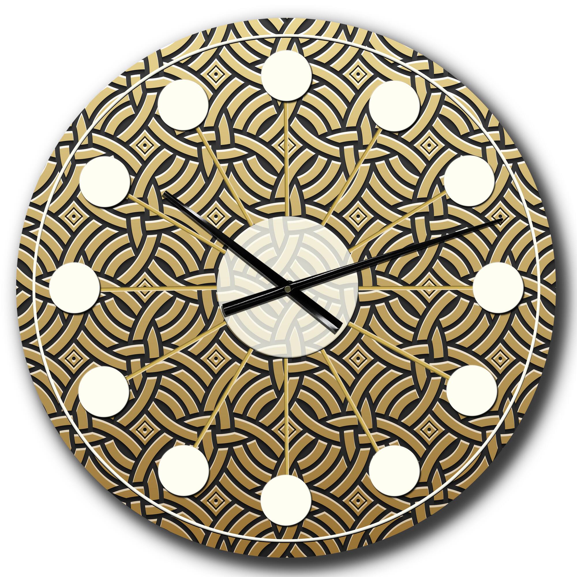 Designart &#x27;Golden Luxury Metallic Geometrics Xxi Mid-Century Modern Wall Clock