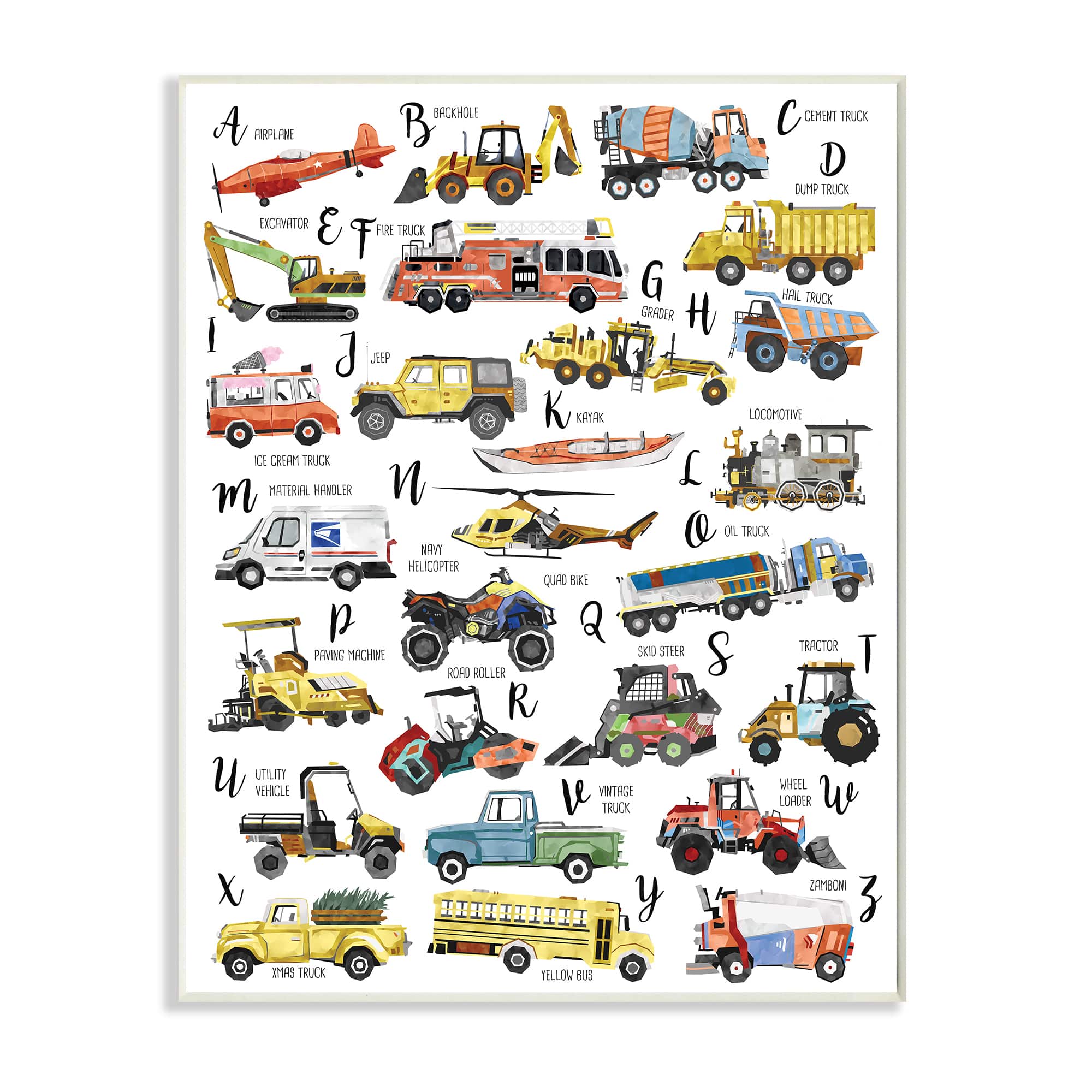 Stupell Industries ABC's of Motor Vehicles Kid's Alphabet Chart Wall Plaque