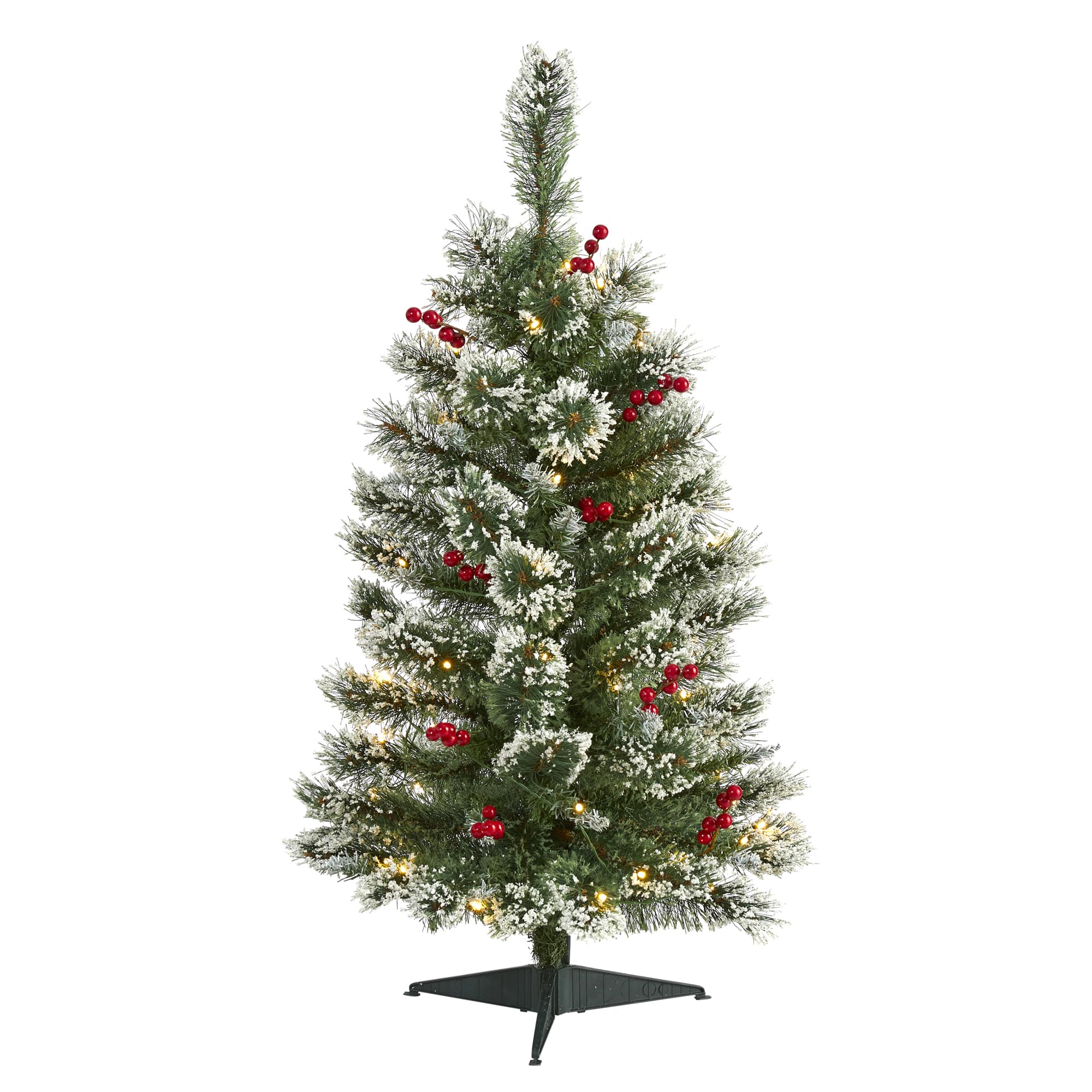 3ft. Pre-Lit Frosted Swiss Pine & Berries Artificial Christmas Tree with Clear LED Lights