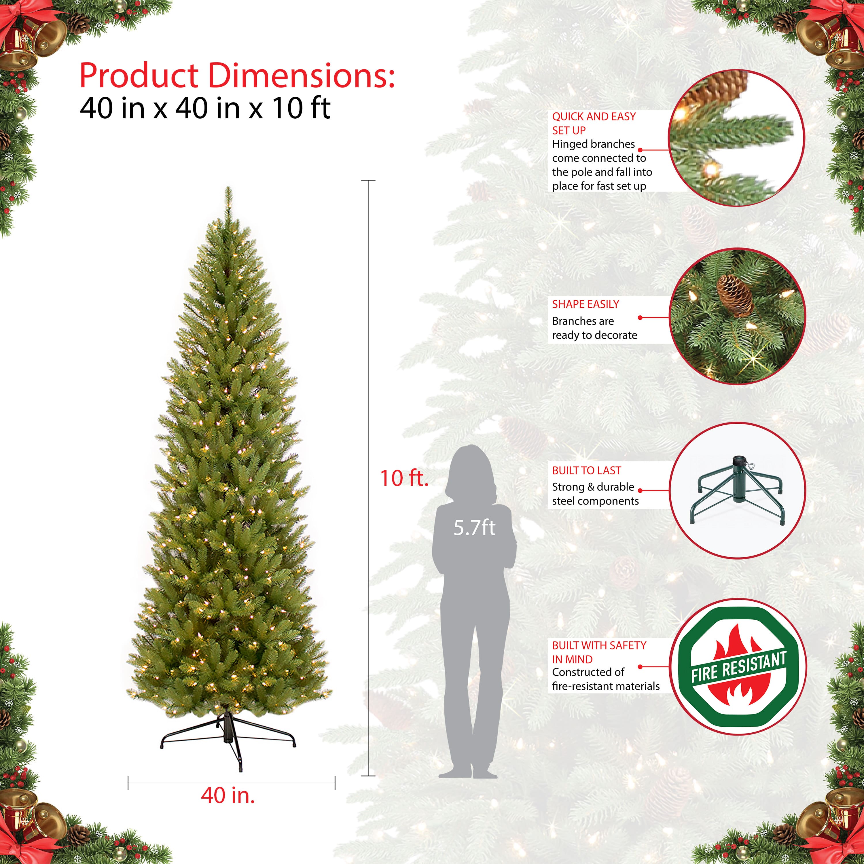10ft. Pre-Lit Fraser Fir Artificial Christmas Tree, Clear Lights