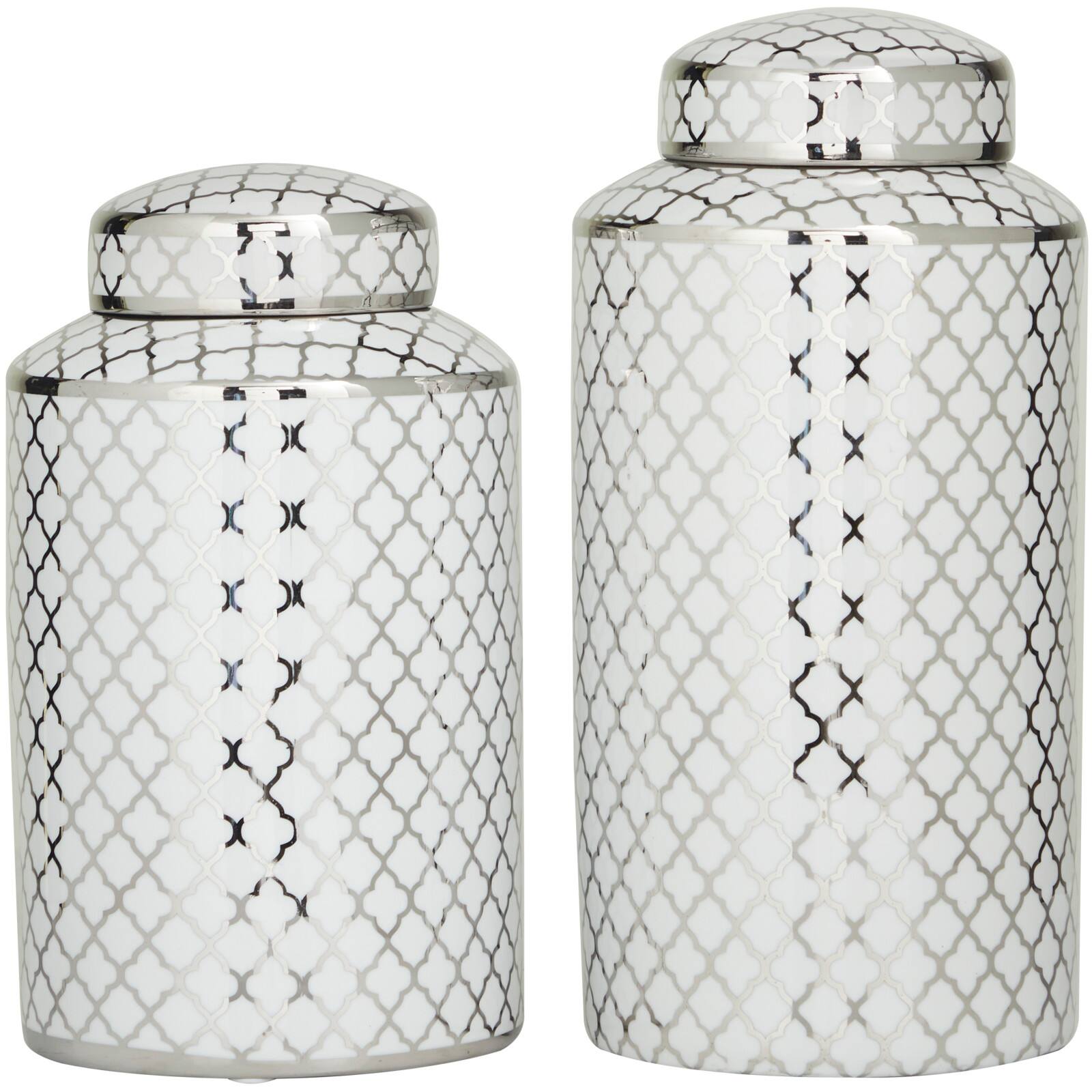 Silver & White Ceramic Geometric Decorative Jars Set