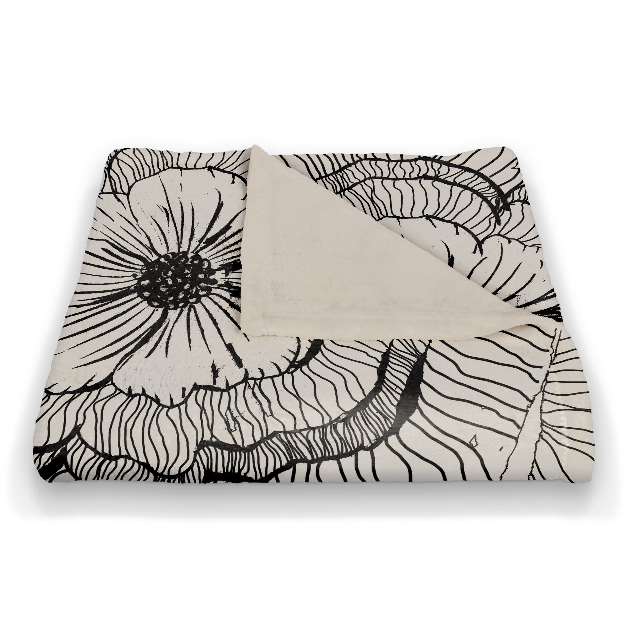 Gray Floral Fleece Throw Blanket