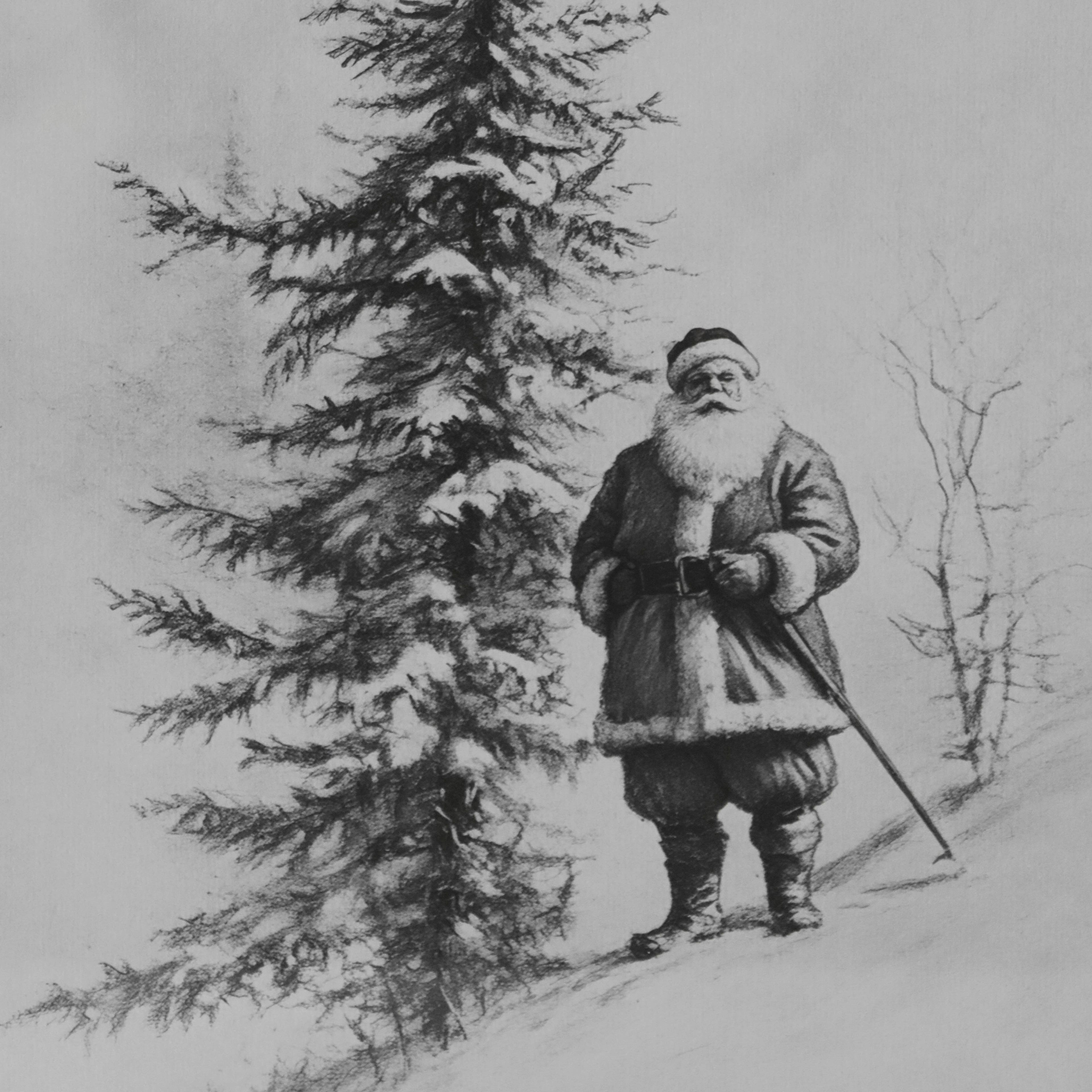 12&#x22; x 16&#x22; Black &#x26; White Santa Sketch with Tree Wall D&#xE9;cor by Ashland&#xAE;