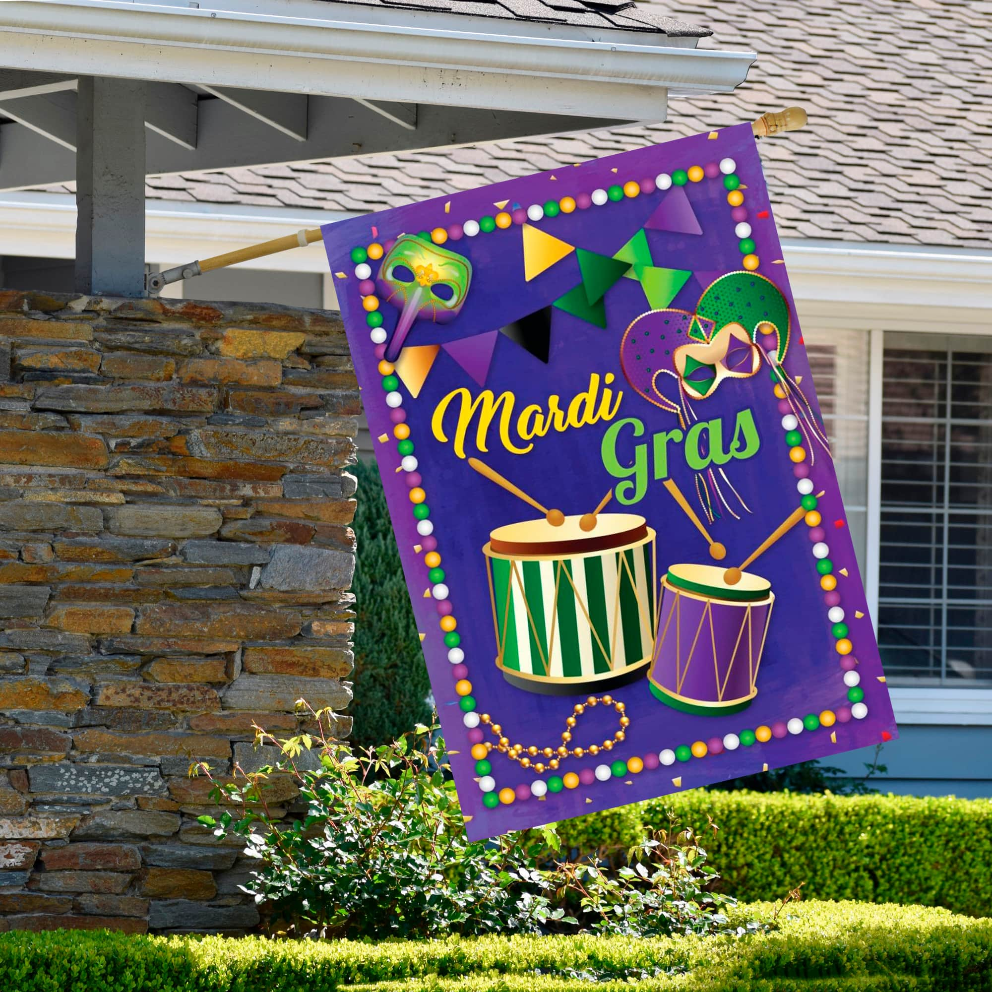 Mardi Gras Drums and Masks Outdoor House Flag 40&#x22; x 28&#x22;