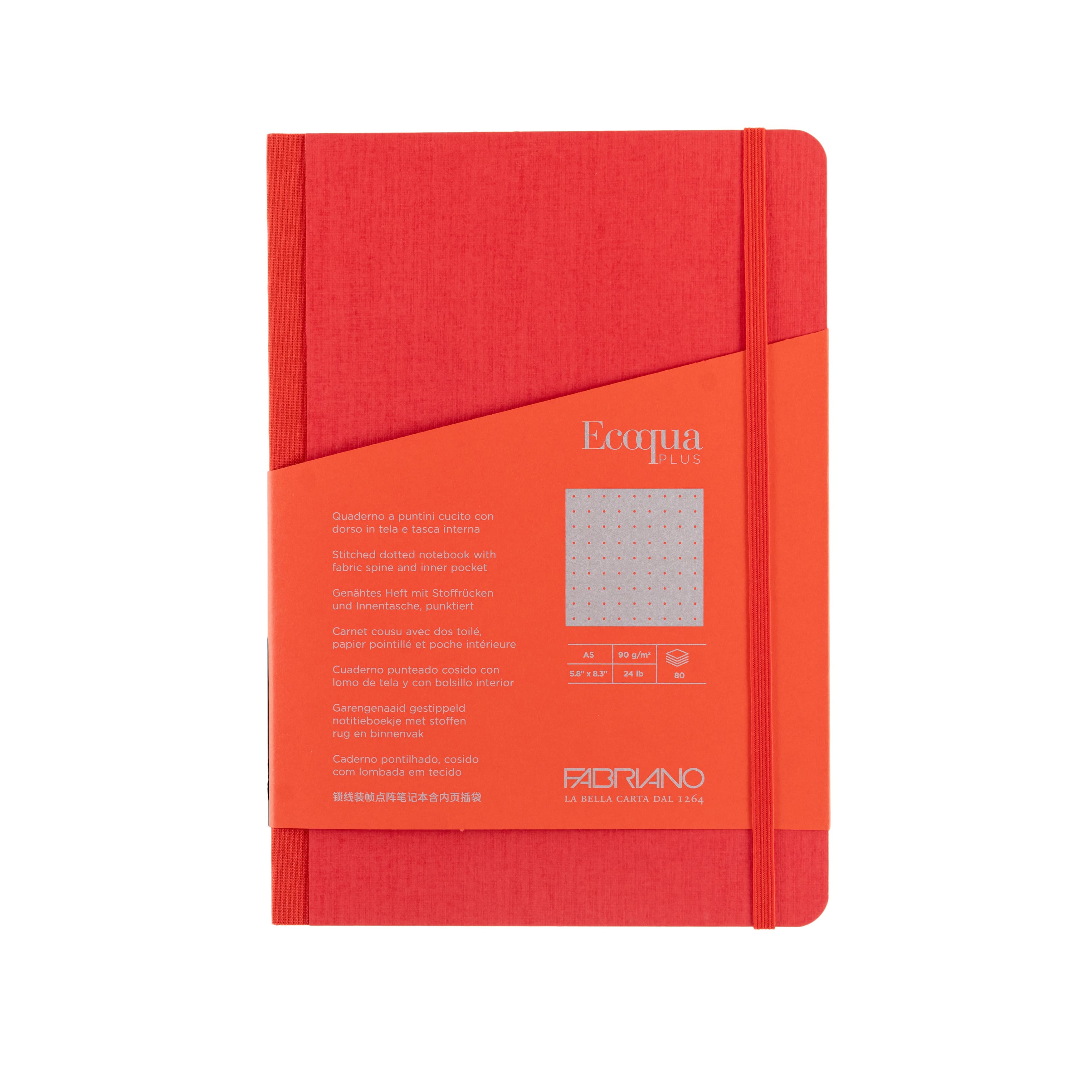 Fabriano® EcoQua Plus A5 Dotted Red Fabric-Bound Notebook