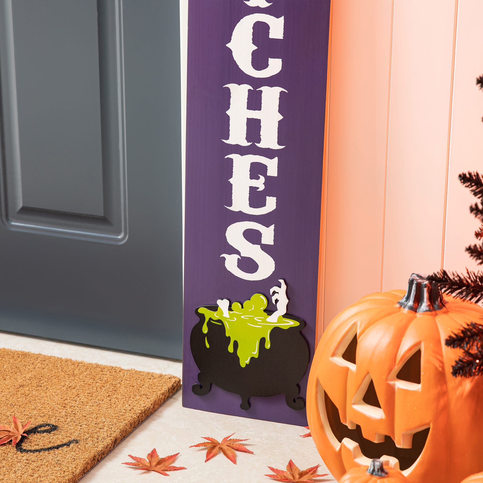 Glitzhome&#xAE; 4ft. Halloween Wooden Witch Hat Porch D&#xE9;cor