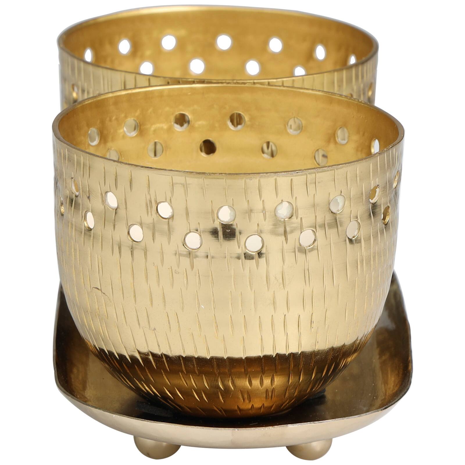 7oz. Jasmine Scented Candles in Cut Out Gold Bowls and Tray