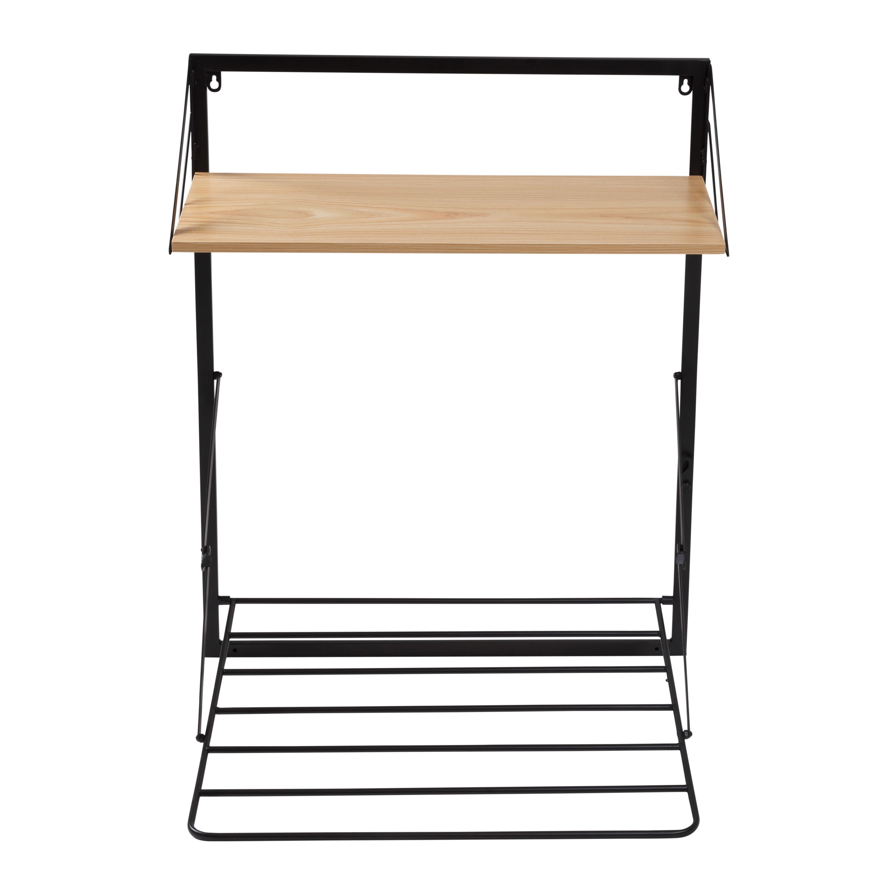 Honey Can Do Black & Maple Wall Mounted Drying Rack with Shelf