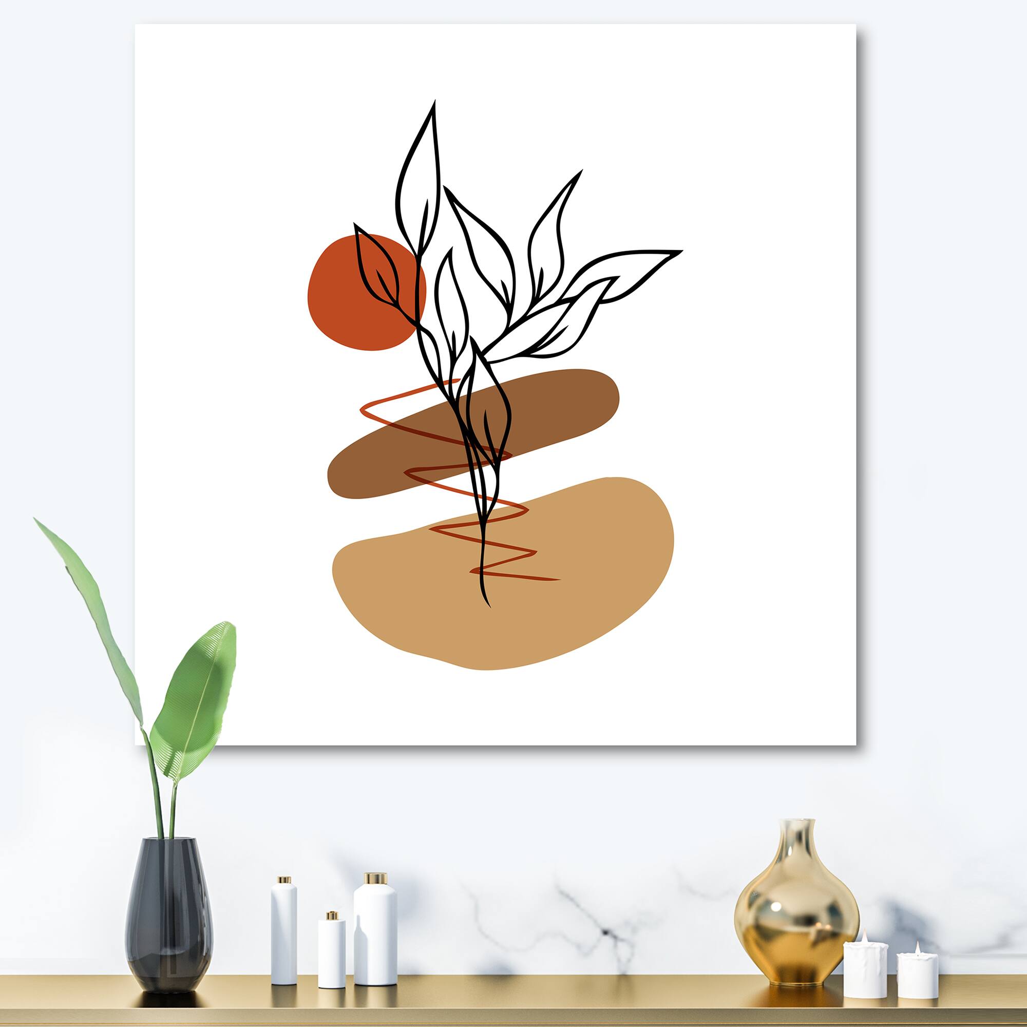 Designart - Elementary Shapes With Abstract Flowers Plants II - Modern Canvas Wall Art Print