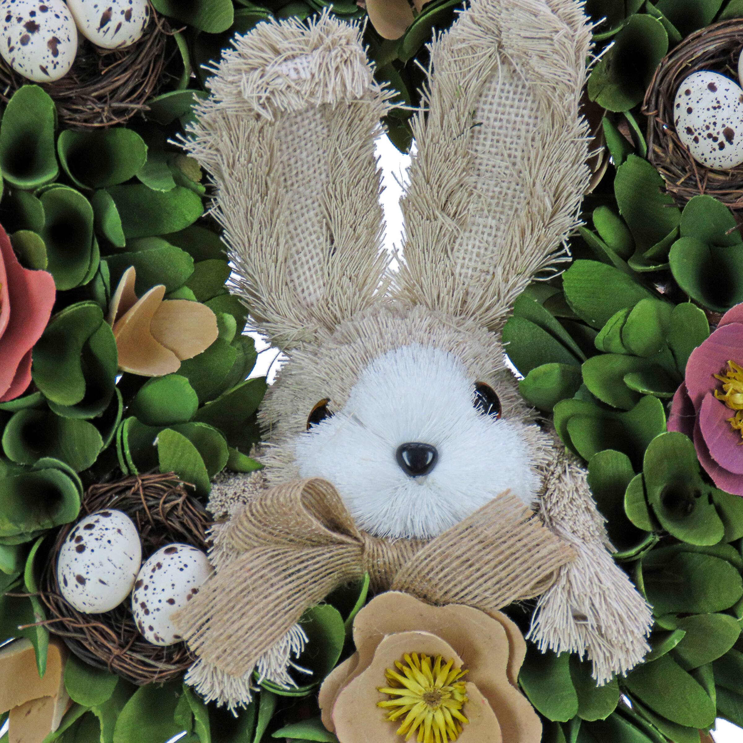 13&#x22; Woodcut Floral Bunny &#x26; Egg Easter Wreath