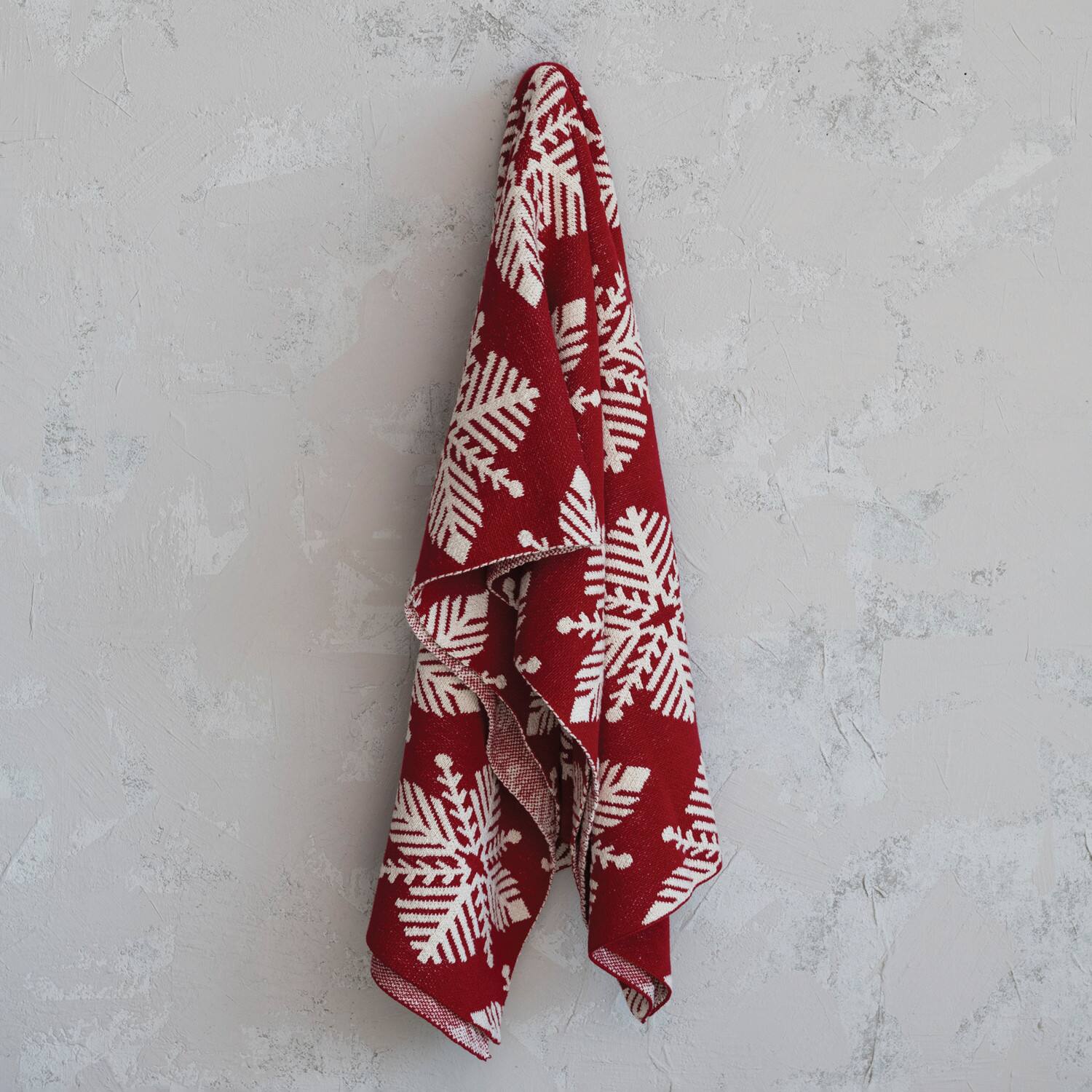 Hello Honey® Red & White Snowflake Two-Sided Cotton Knit Slub Throw