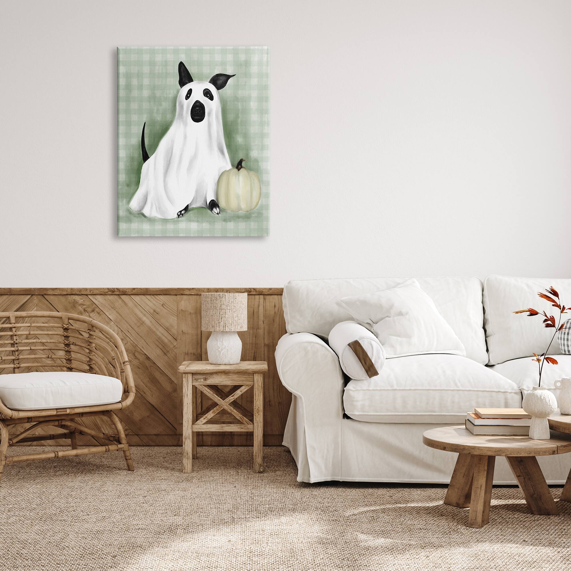 Stupell Industries Dog Ghost Halloween Costume Canvas Wall Art