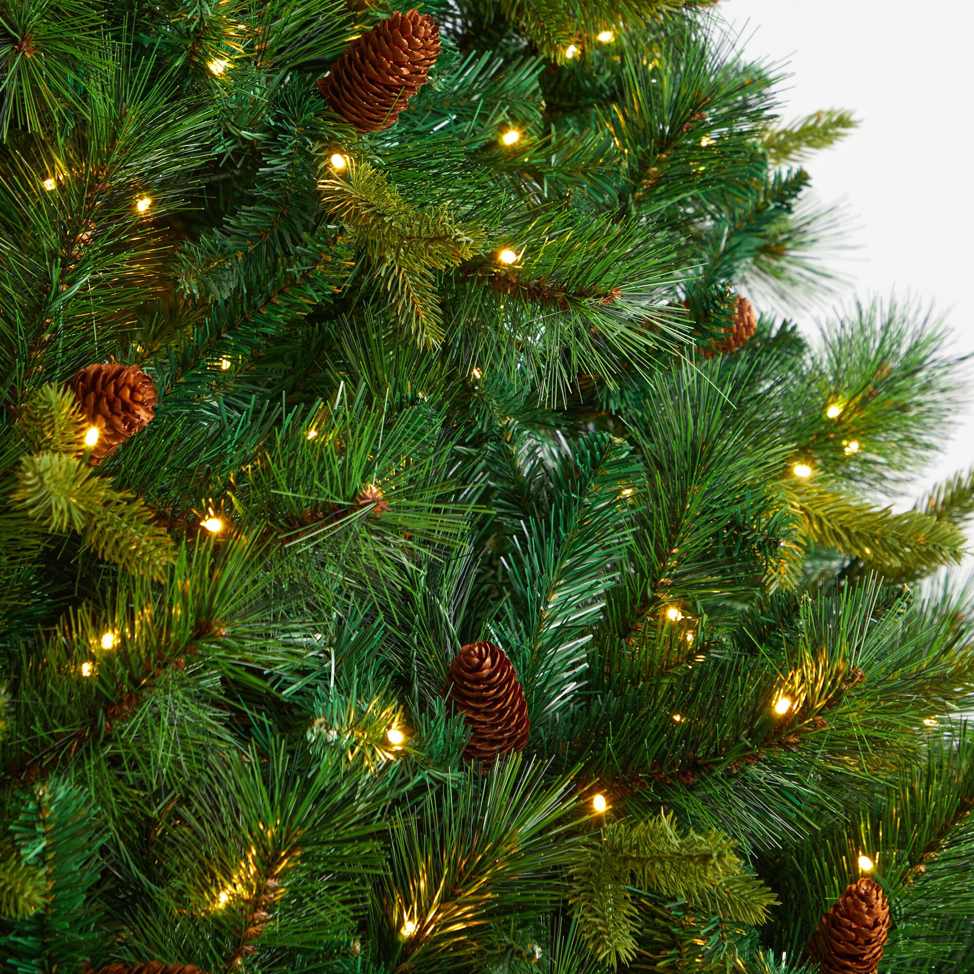 8ft. Pre-Lit West Virginia Mixed Pine Artificial Christmas Tree with Pinecones, Clear LED Lights