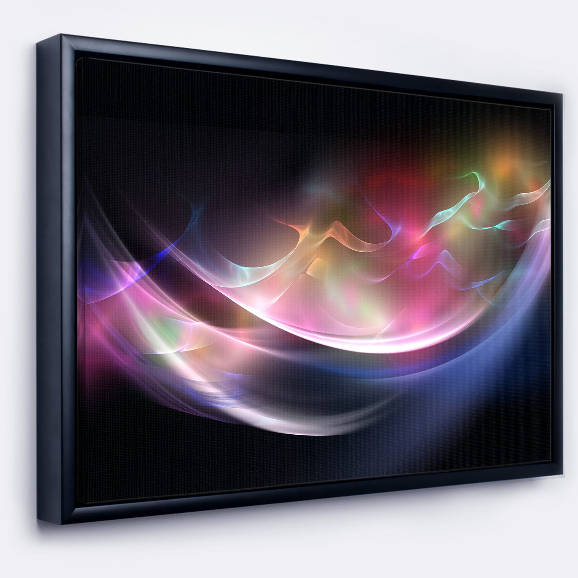 Designart - 3D Pink Blue Glowing Light - Abstract Canvas art print in Black Frame