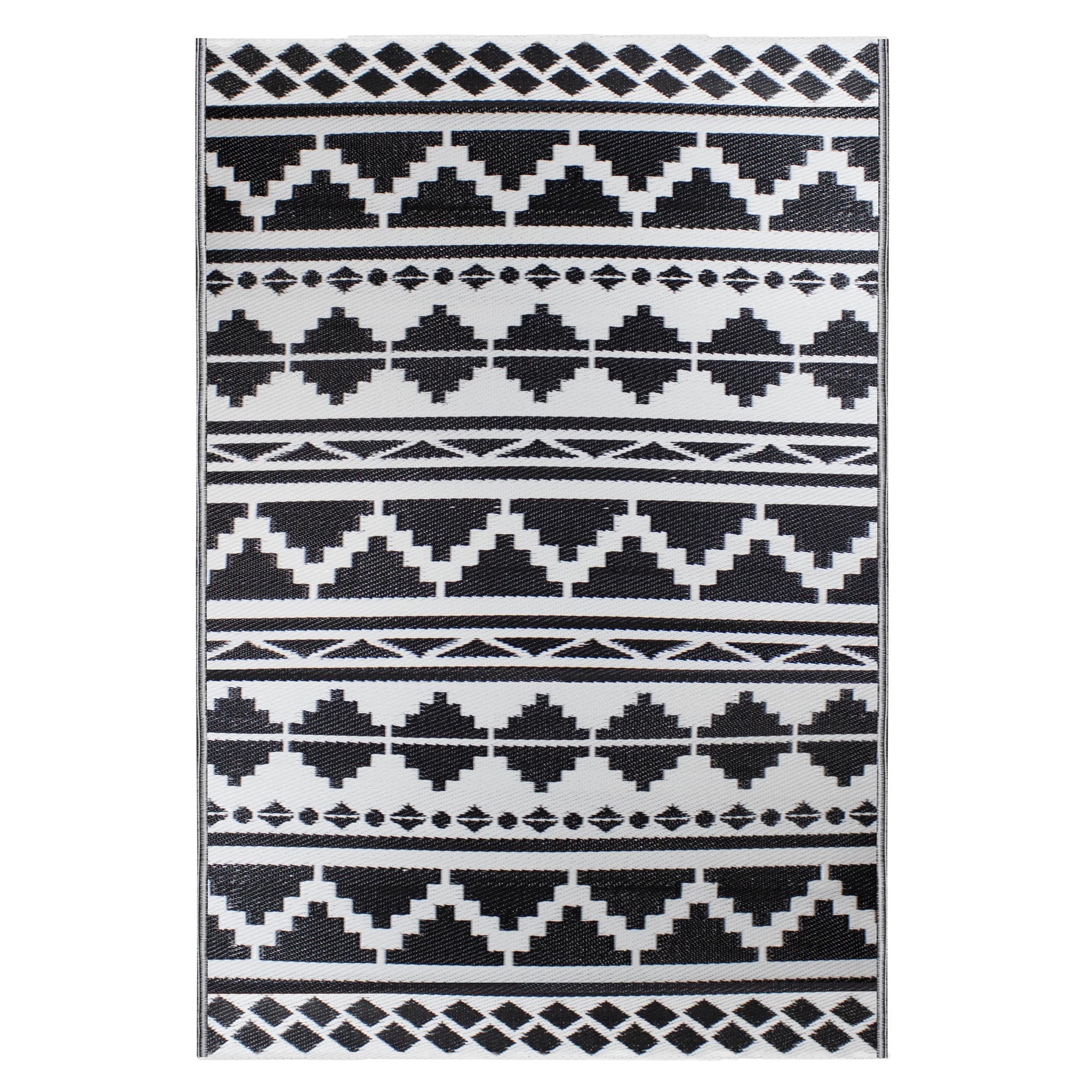Black & White Aztec Design Rectangular Outdoor Area Rug, 4ft. x 6ft.