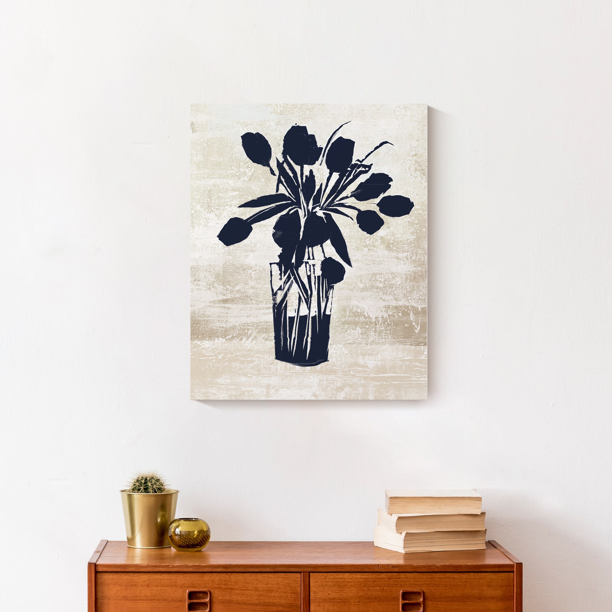 Navy Flower Vase 16&#x22; x 20&#x22; Canvas Wall Art