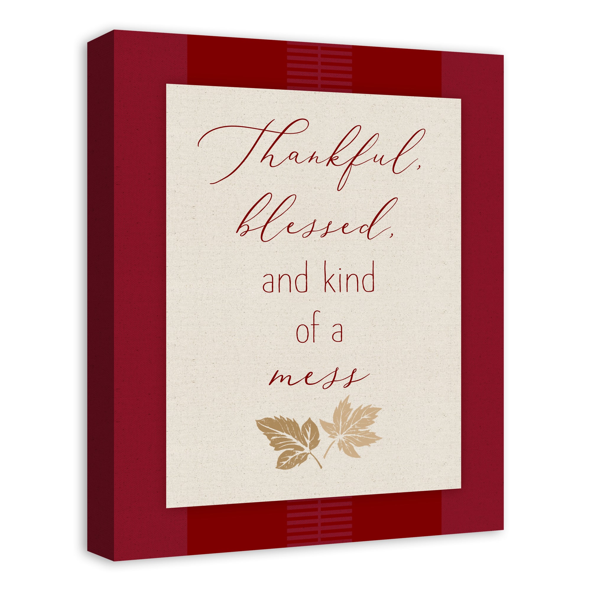 Thankful Blessed Mess Leaves Canvas Wall Art