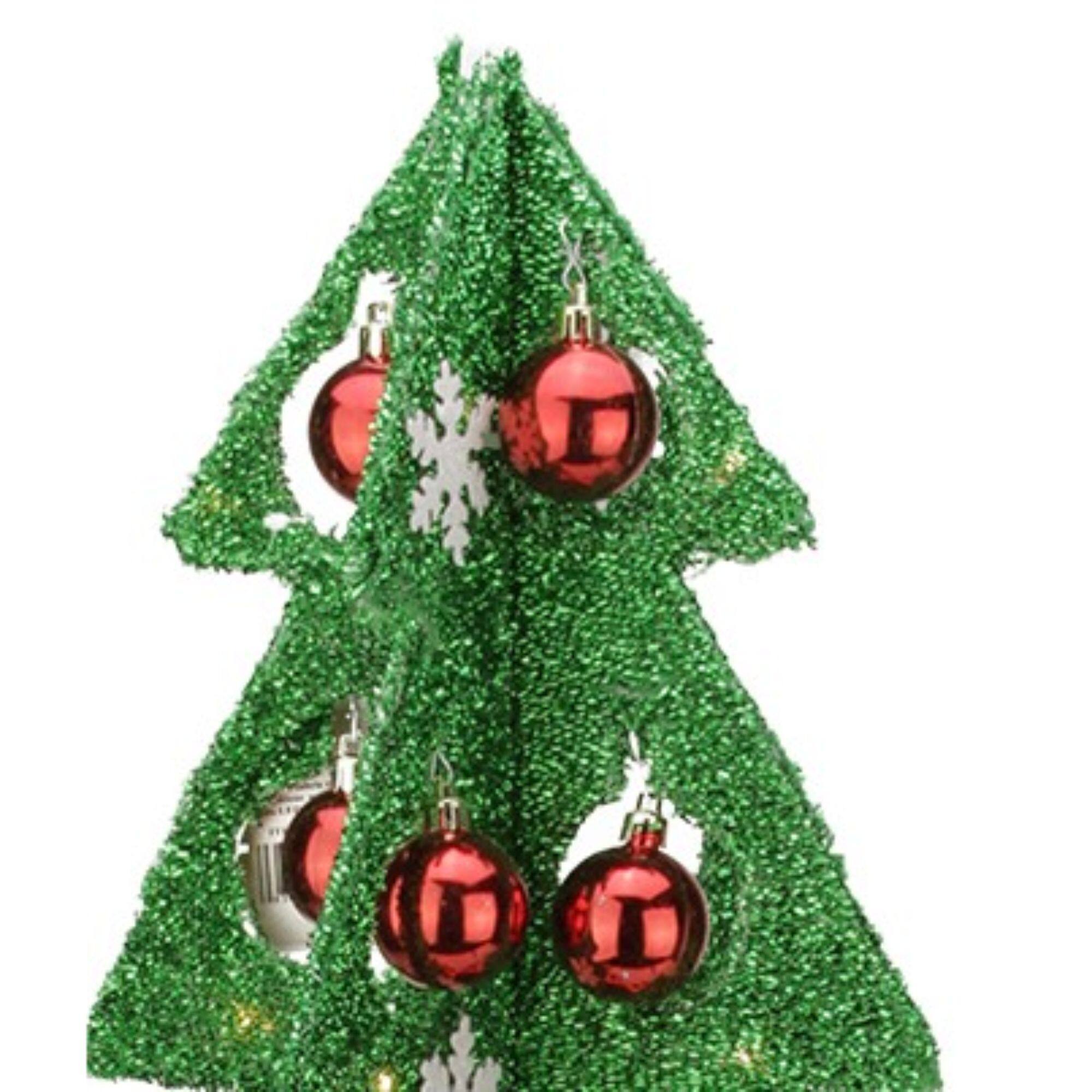 2.25ft. Pre-Lit Green &#x26; Red Tinsel Christmas Tree with LED Lights