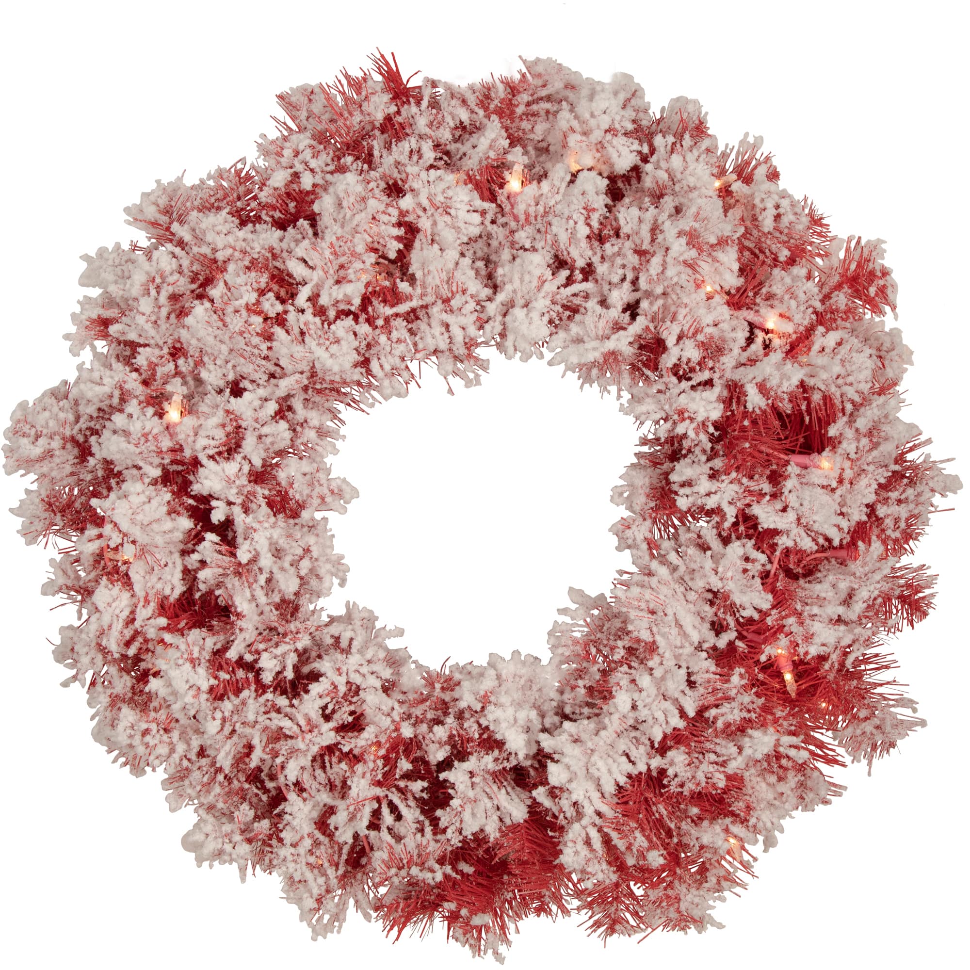 24" Pre-Lit Flocked Red Artificial Christmas Wreath
