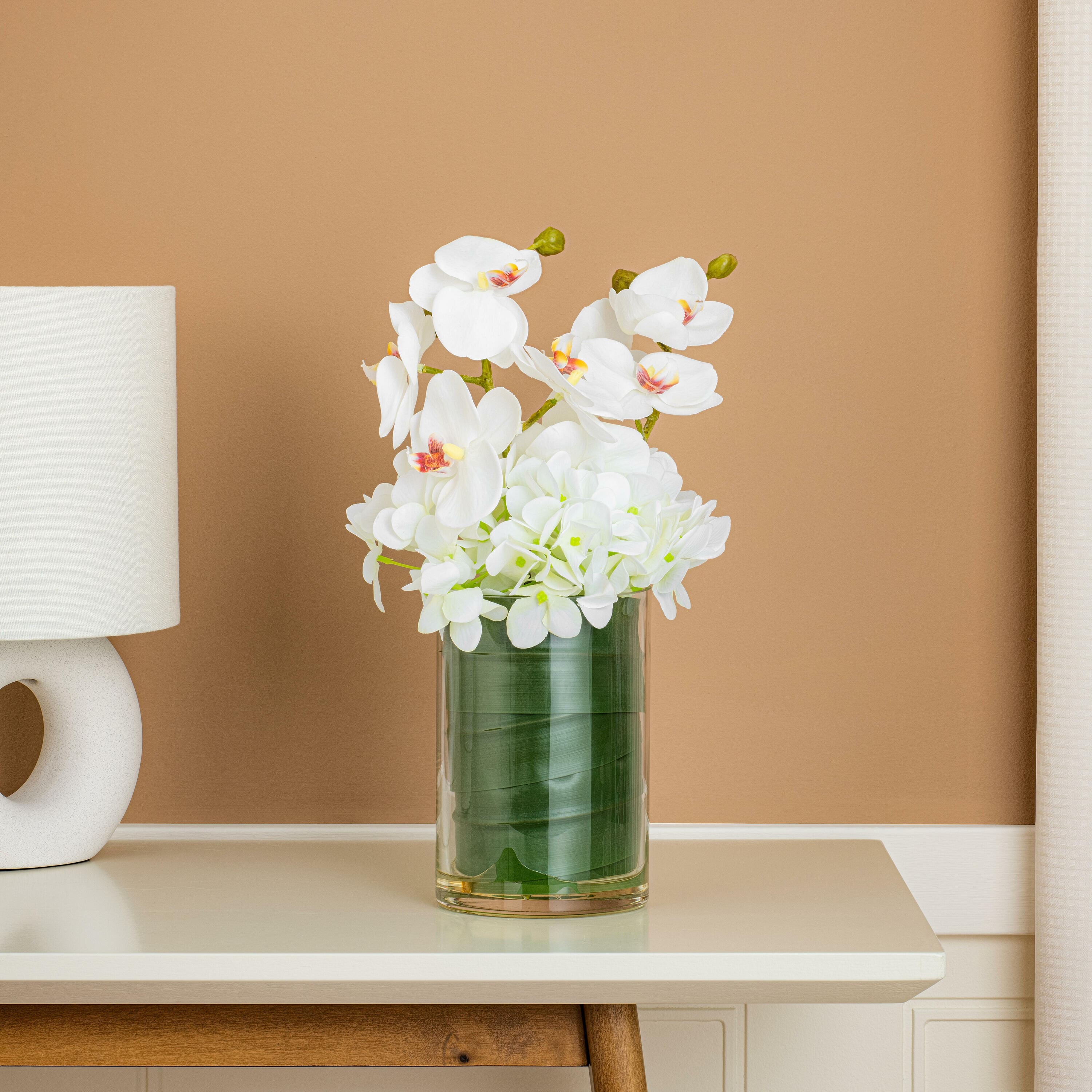 11&#x22; White Orchid Arrangement In Glass Pot