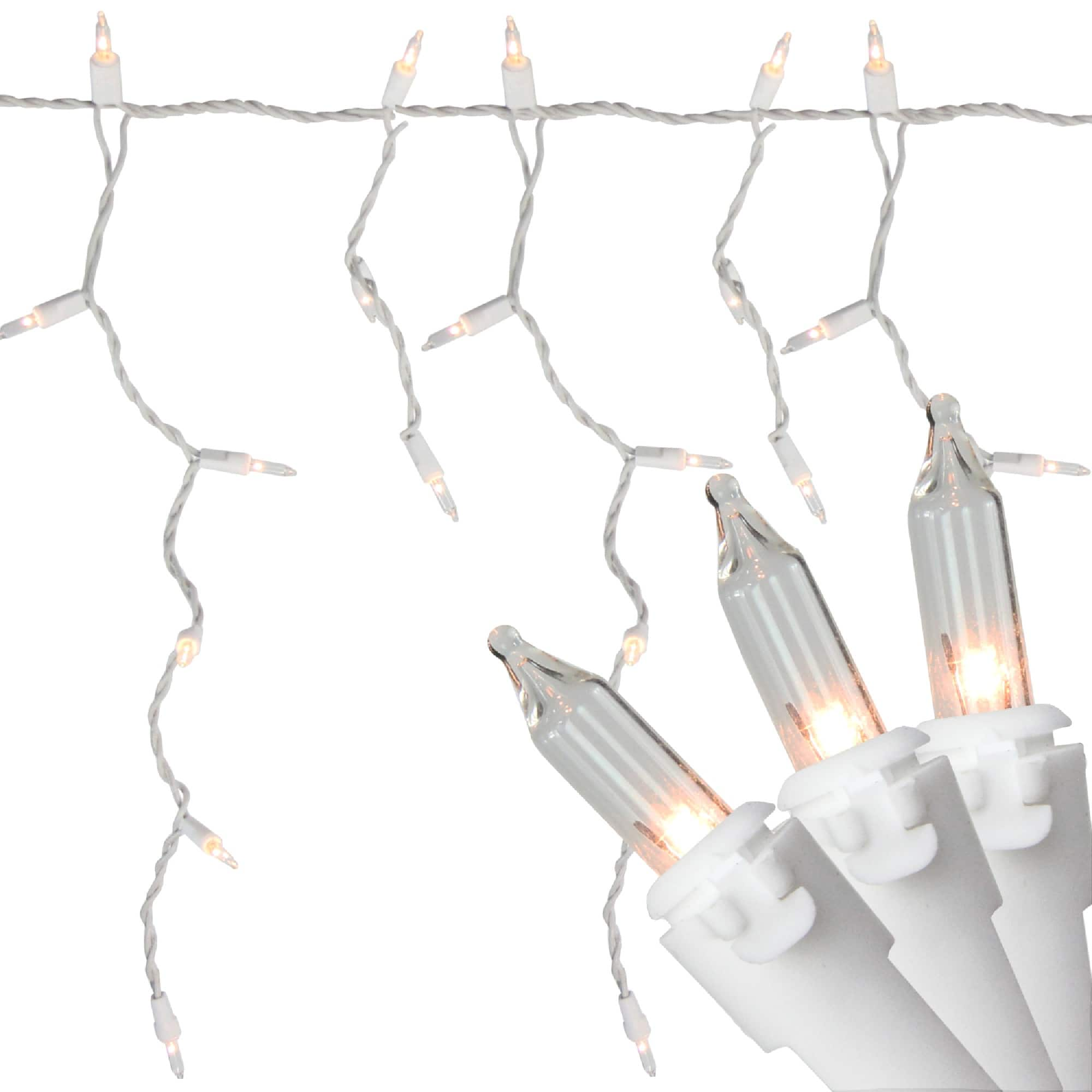 50ct. White Window Curtain Mini Christmas Icicle Lights with White Wire