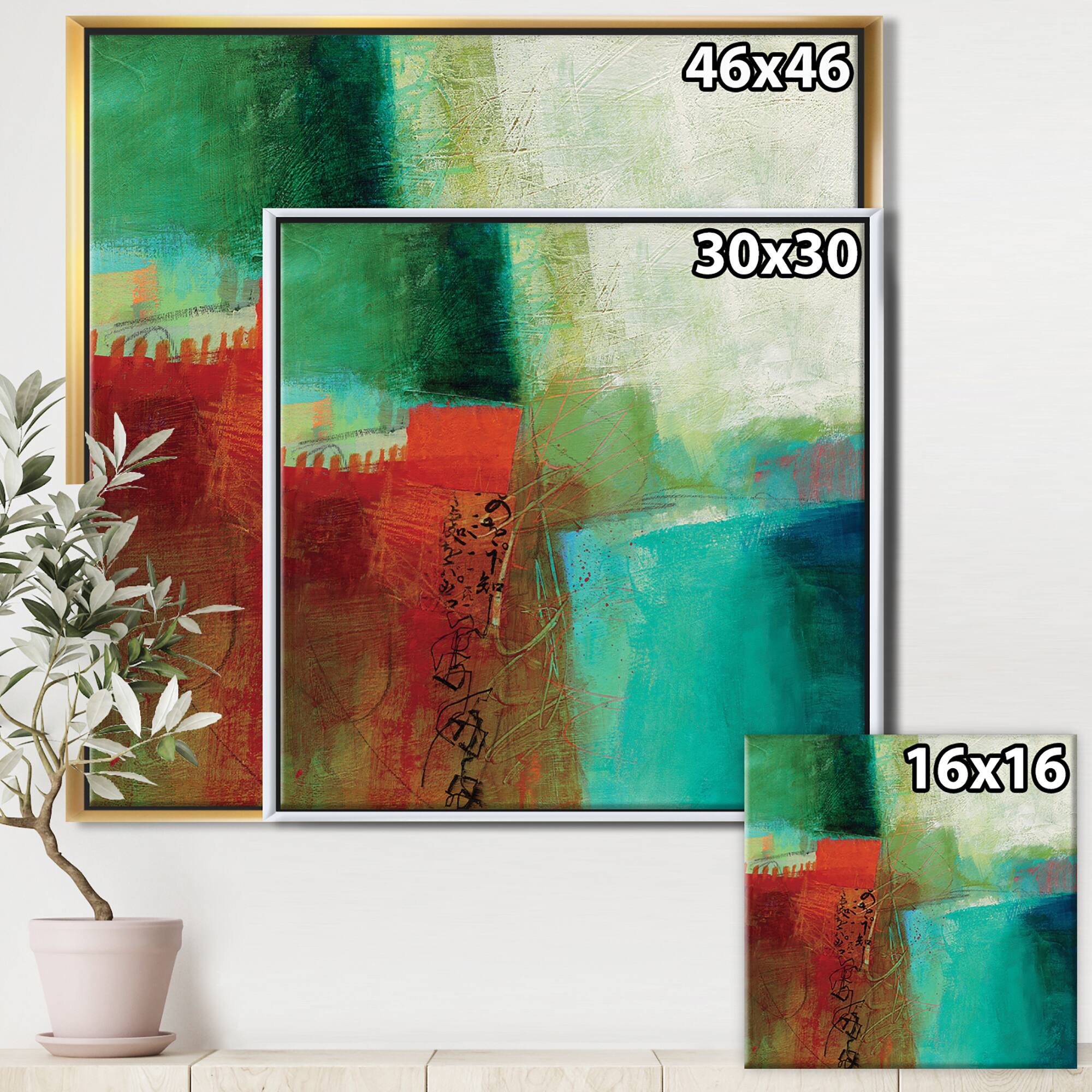 Designart - Abstract Impression Of Watercolor Blue And Red - Contemporary Framed Canvas