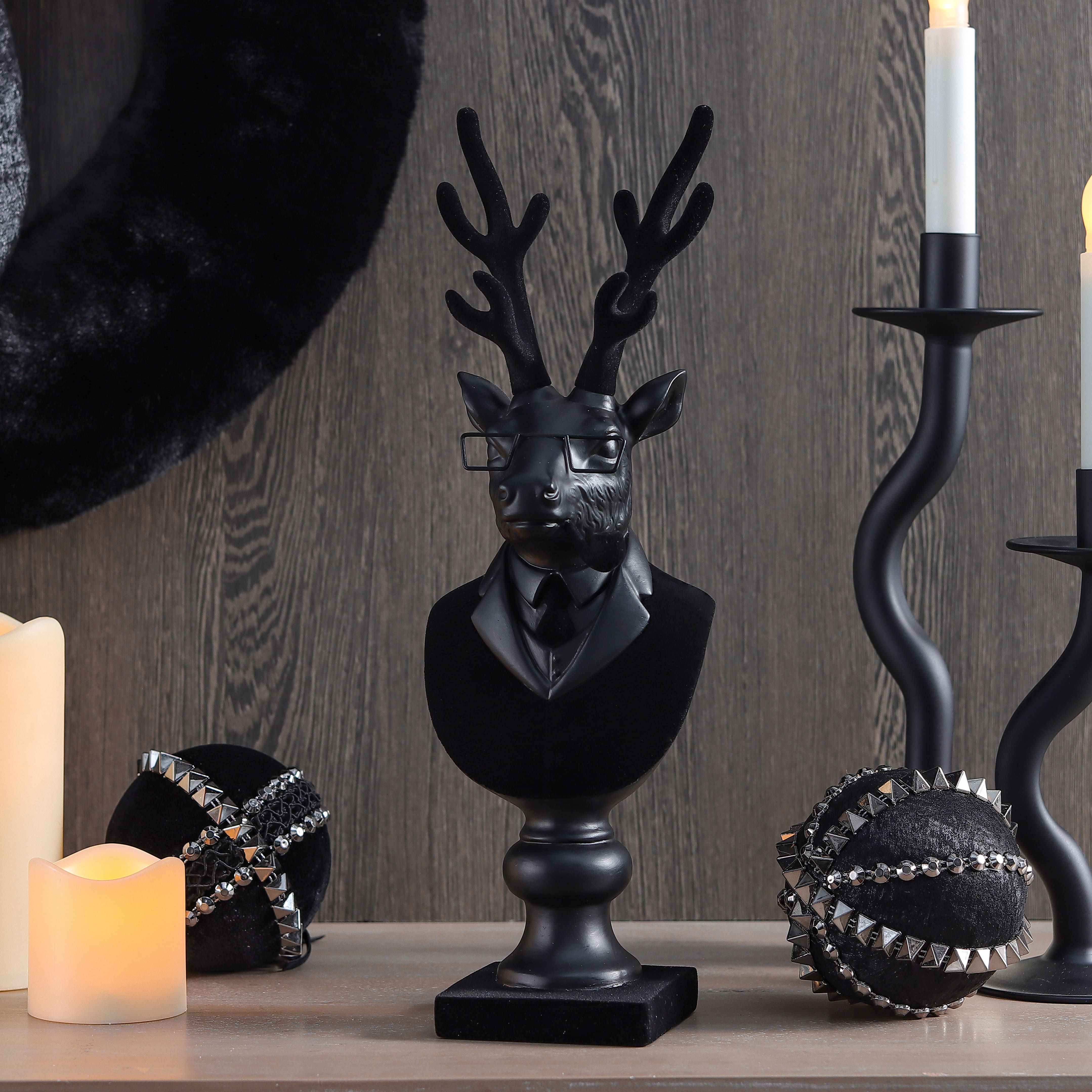 14&#x22; Black Reindeer Bust with Glasses &#x26; Pipe by Ashland&#xAE;