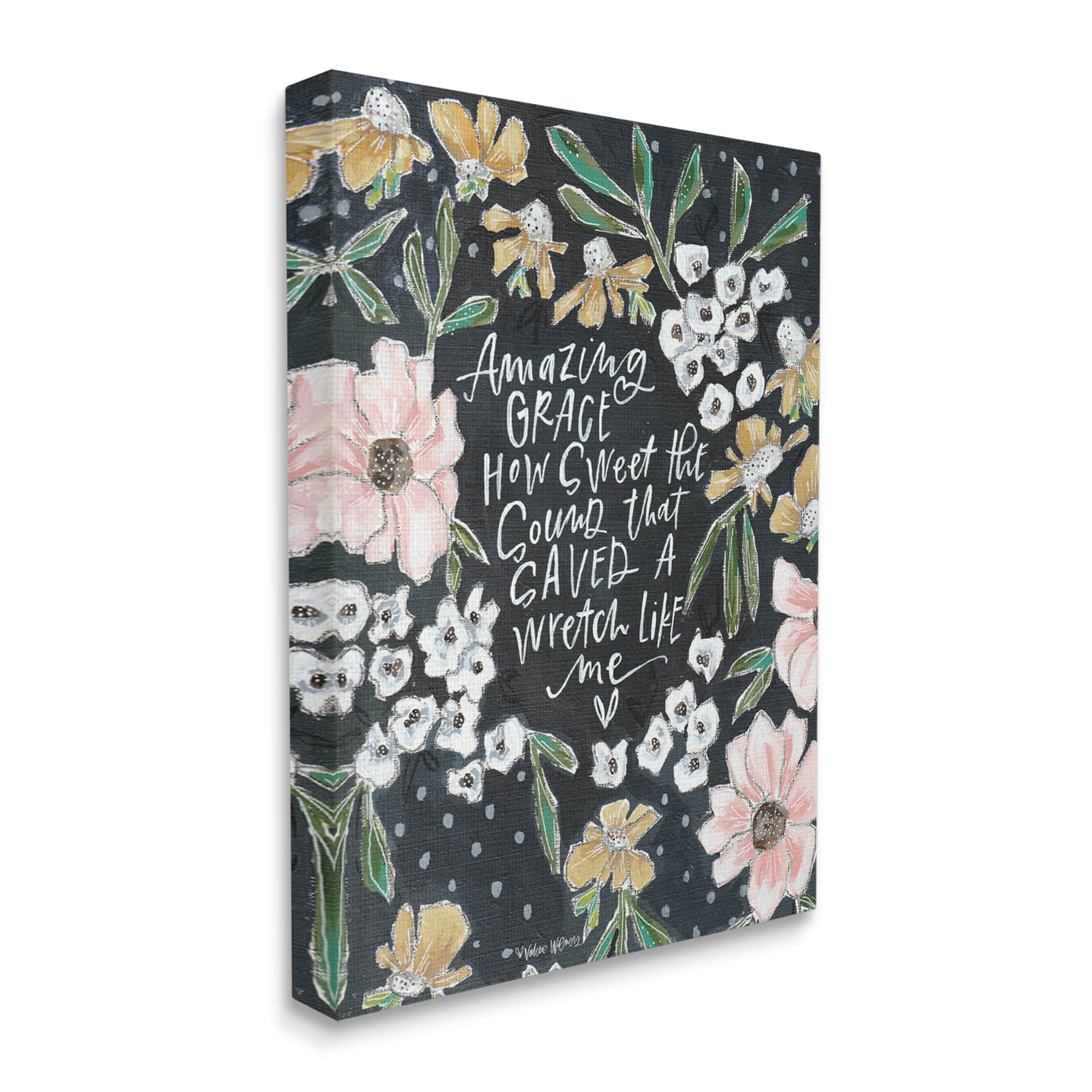 Stupell Industries Floral Amazing Grace Quote Canvas Wall Art