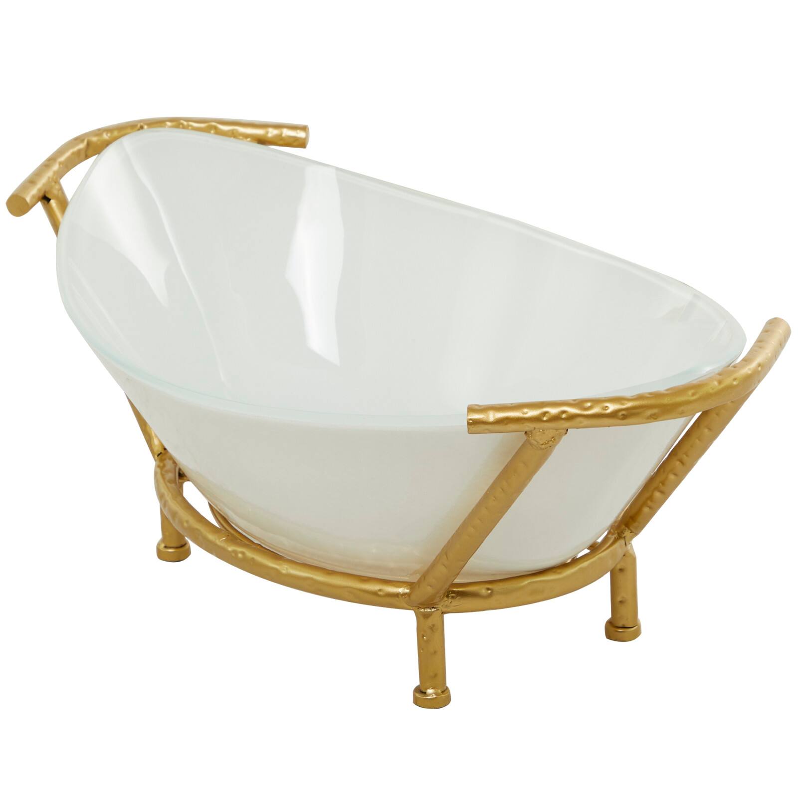 CosmoLiving by Cosmopolitan 25&#x22; White Glass Kitchen Serving Bowl with Gold Metal Stand