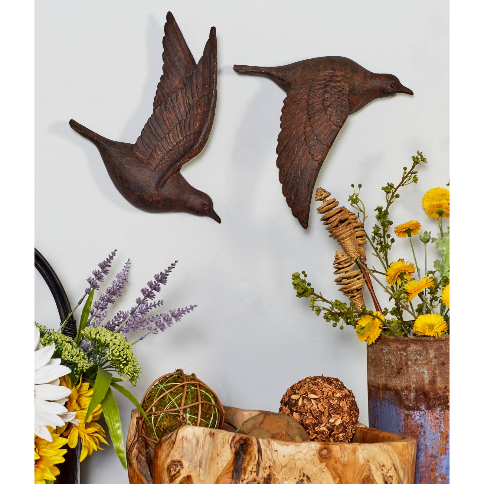 Brown Metal Farmhouse Birds Wall Decor Set