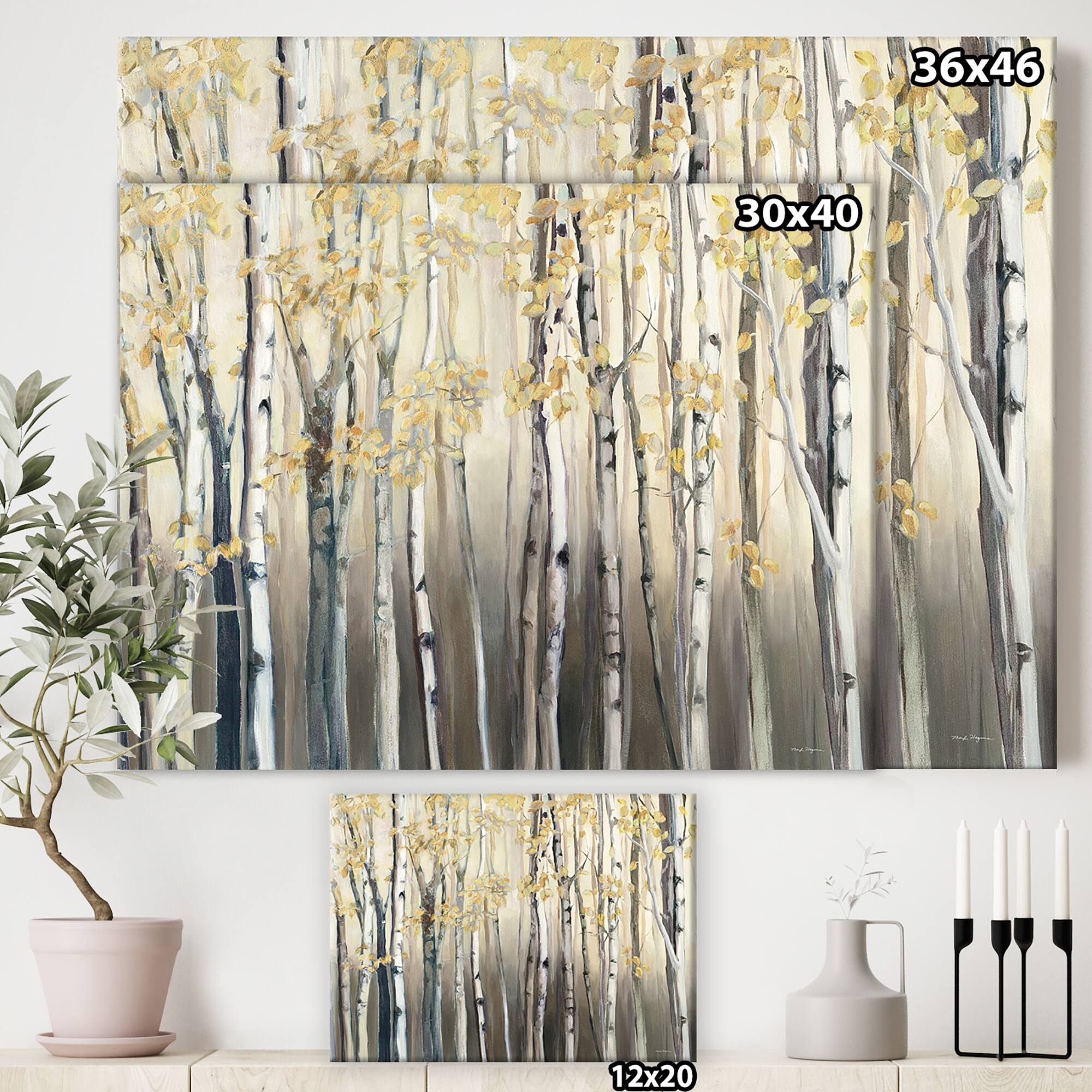 Designart - Golden Birch Forest I - Landscapes Premium Canvas Wall Art