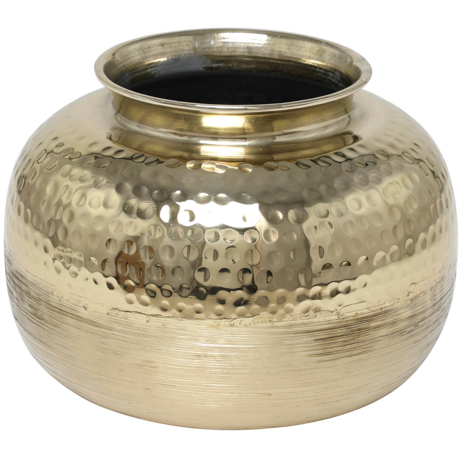 7&#x22; Gold Aluminum Brushed Vase with Hammered Top