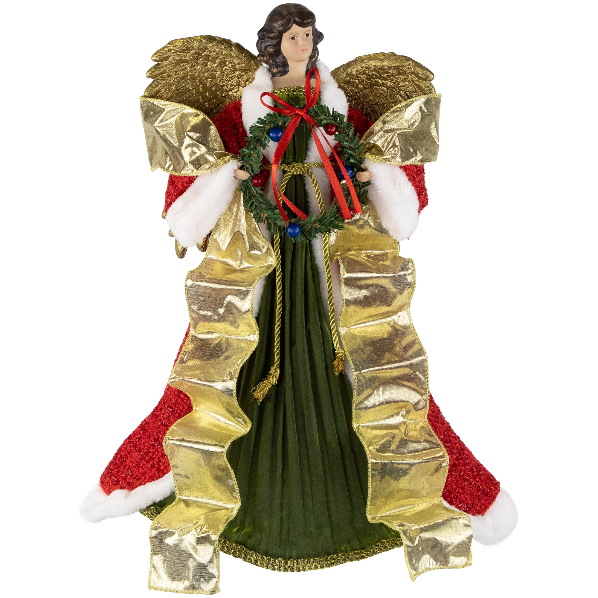 18" Unlit Red and Green Angel with Wreath Christmas Tree Topper