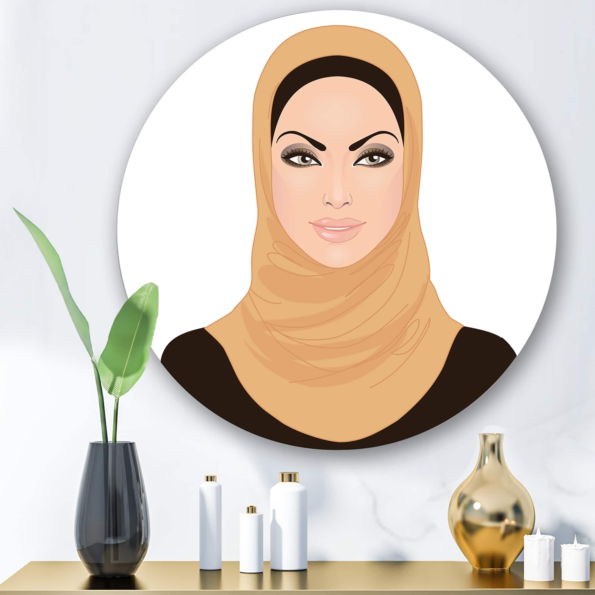 Designart - Portrait of Muslim Woman In Traditional Hijab - Modern Metal Circle Wall Art