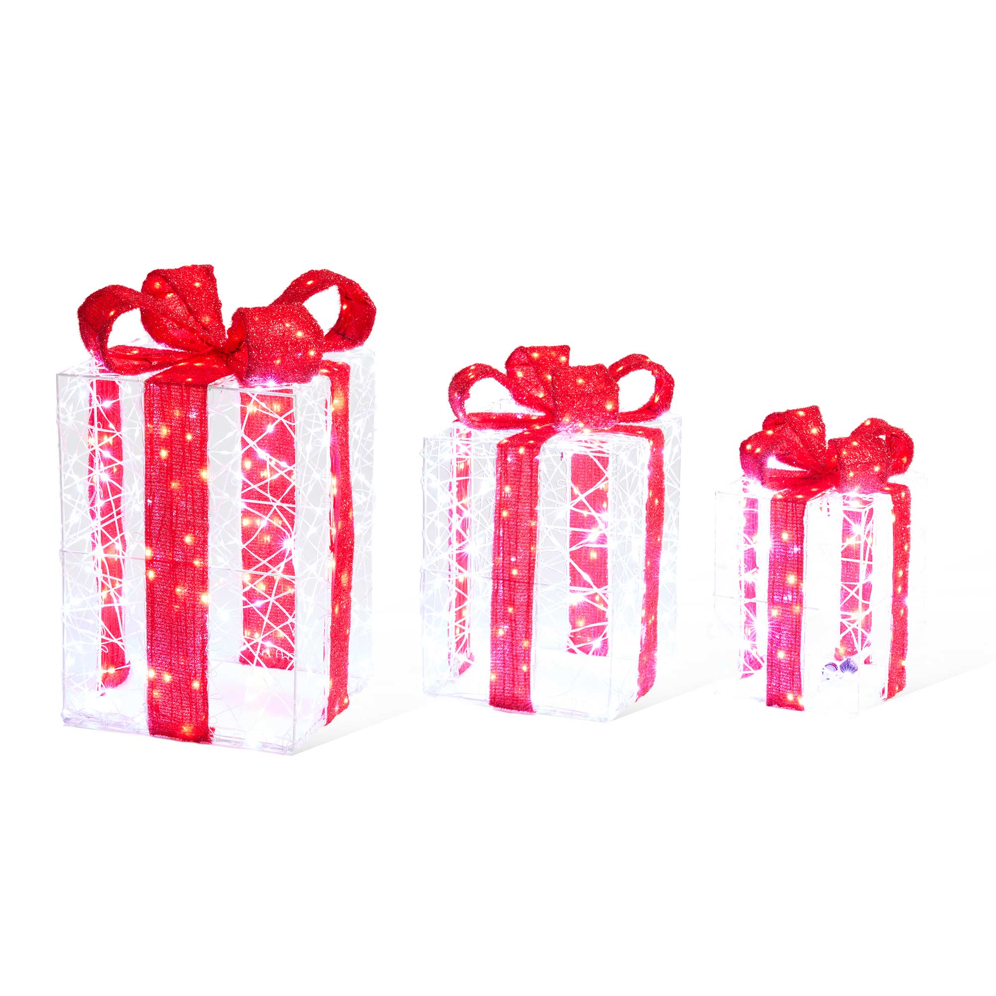 Glitzhome&#xAE; Lighted Christmas Crystal White 3D Giftbox Outdoor D&#xE9;cor Set