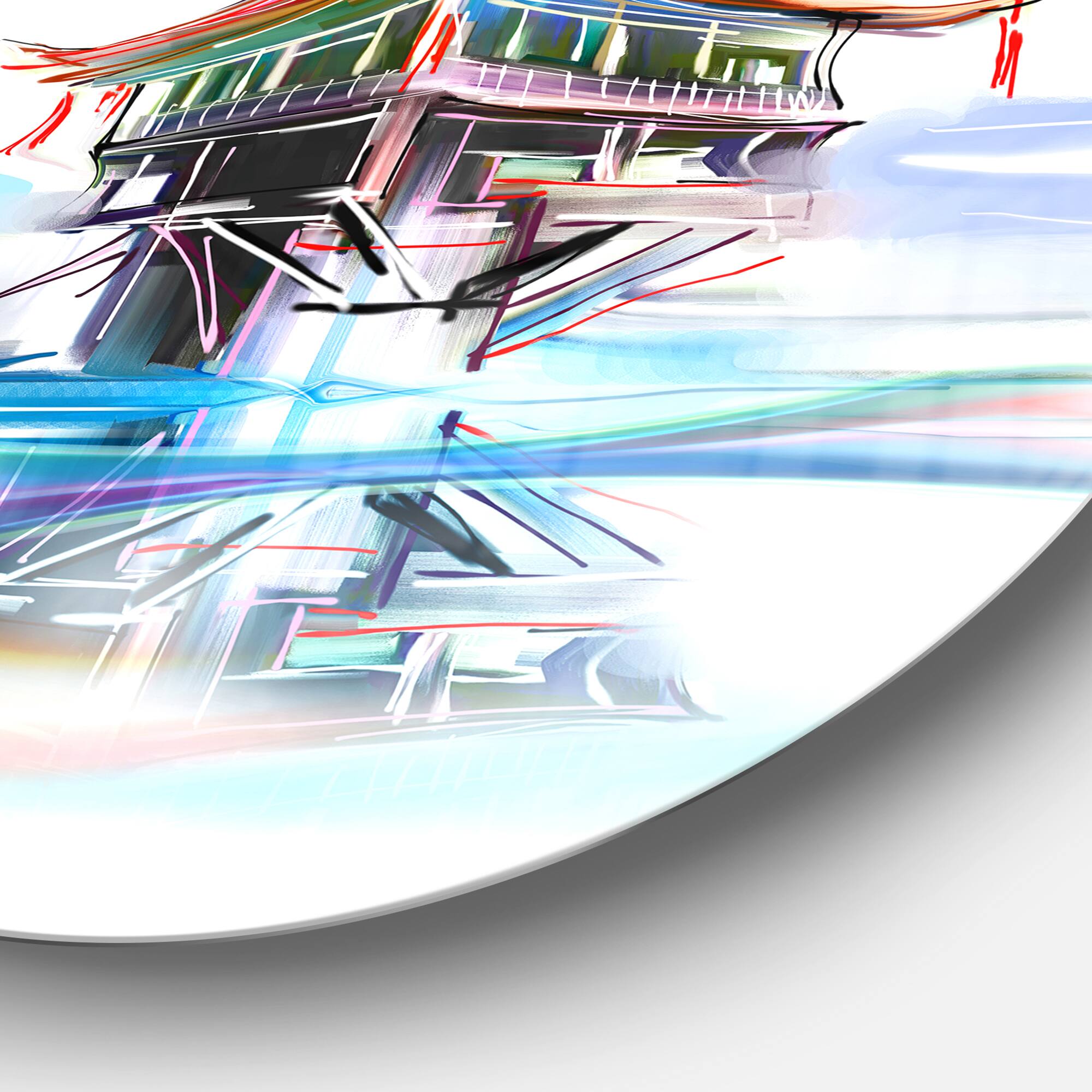 Designart - Pagoda in Vietnam&#x27; Disc Abstract Circle Metal Wall Art