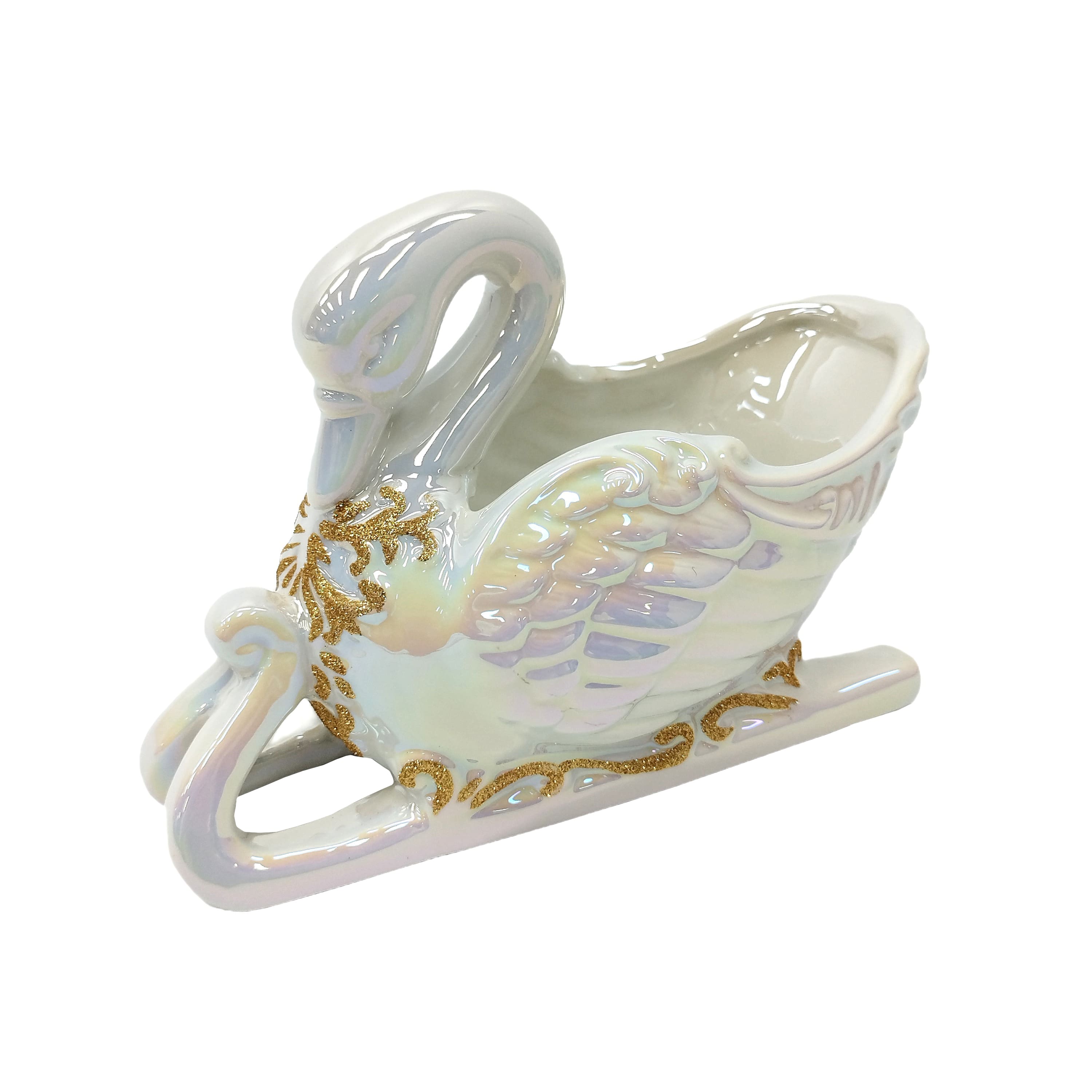 9&#x22; Iridescent White Ceramic Swan Sled Tabletop D&#xE9;cor by Ashland&#xAE;