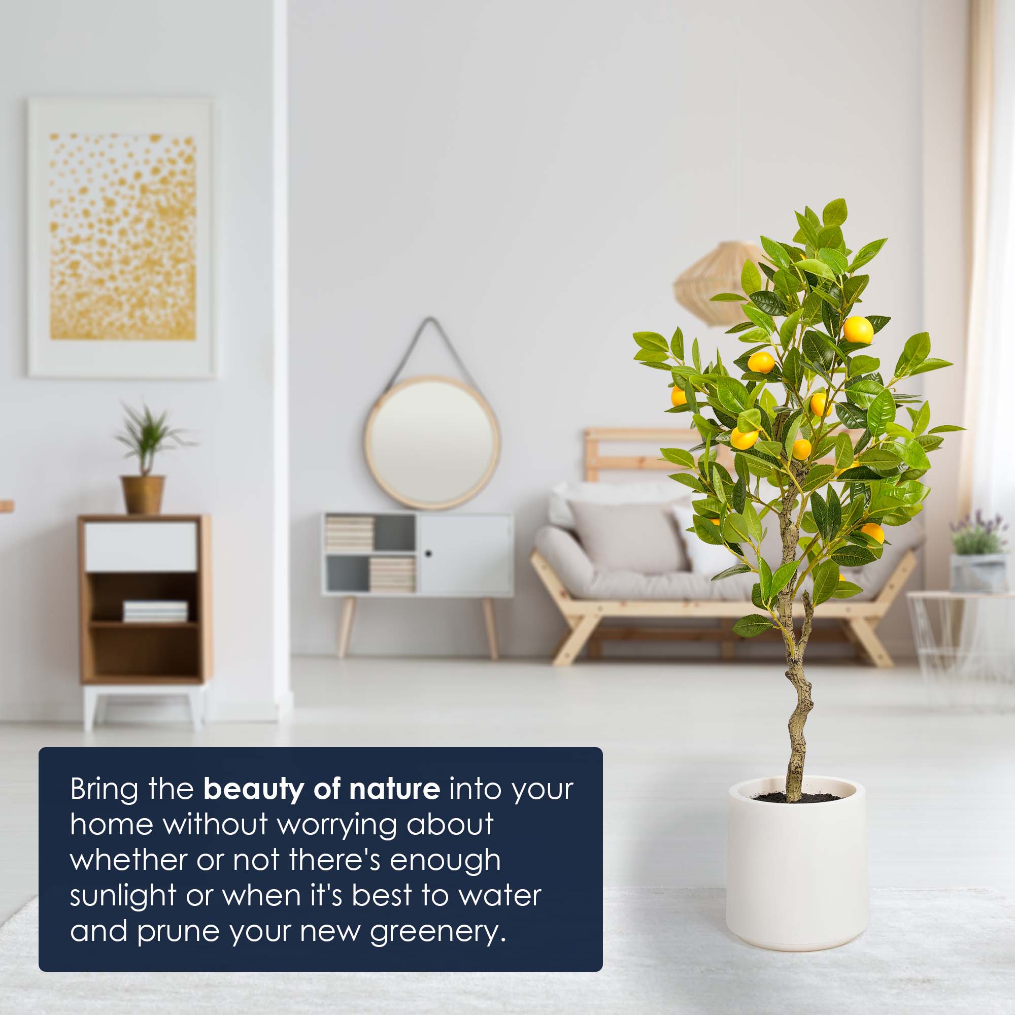 American Art Decor 5ft. Realistic Artificial Lemon Tree in White Pot