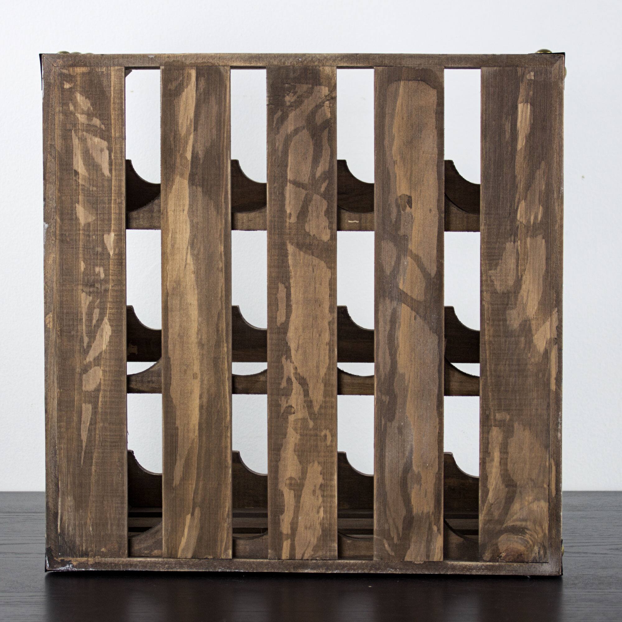12&#x22; Whitewashed Rustic Wooden Wine Rack