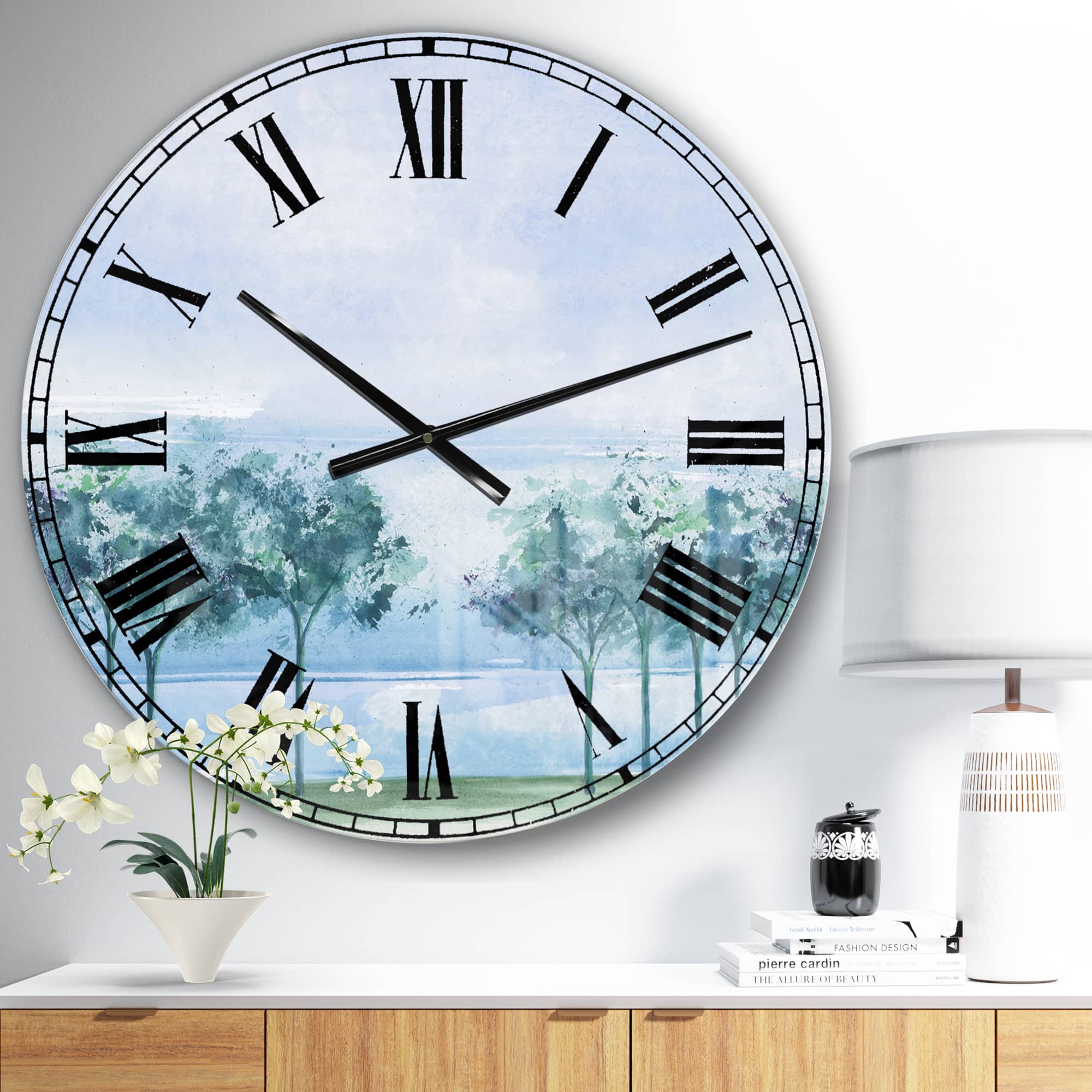 Designart 'Tree Across The Lake Traditional Wall Clock