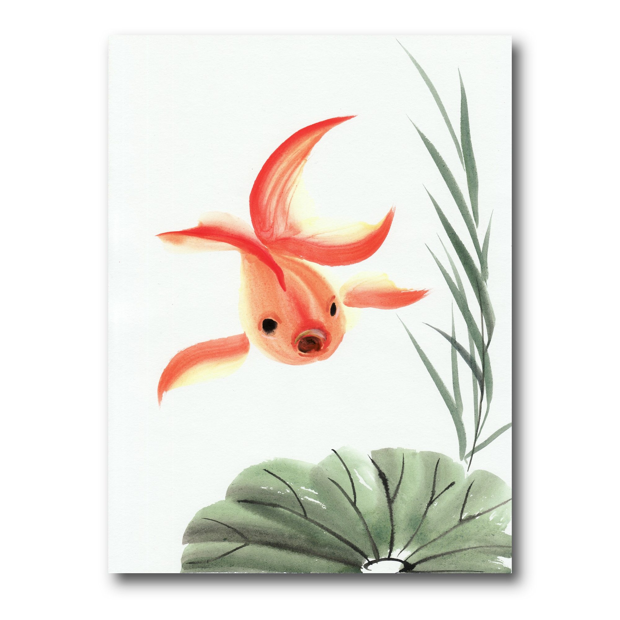Designart - Vintage Goldfish and The Lotus Leaf - Nautical & Coastal Canvas Wall Art Print