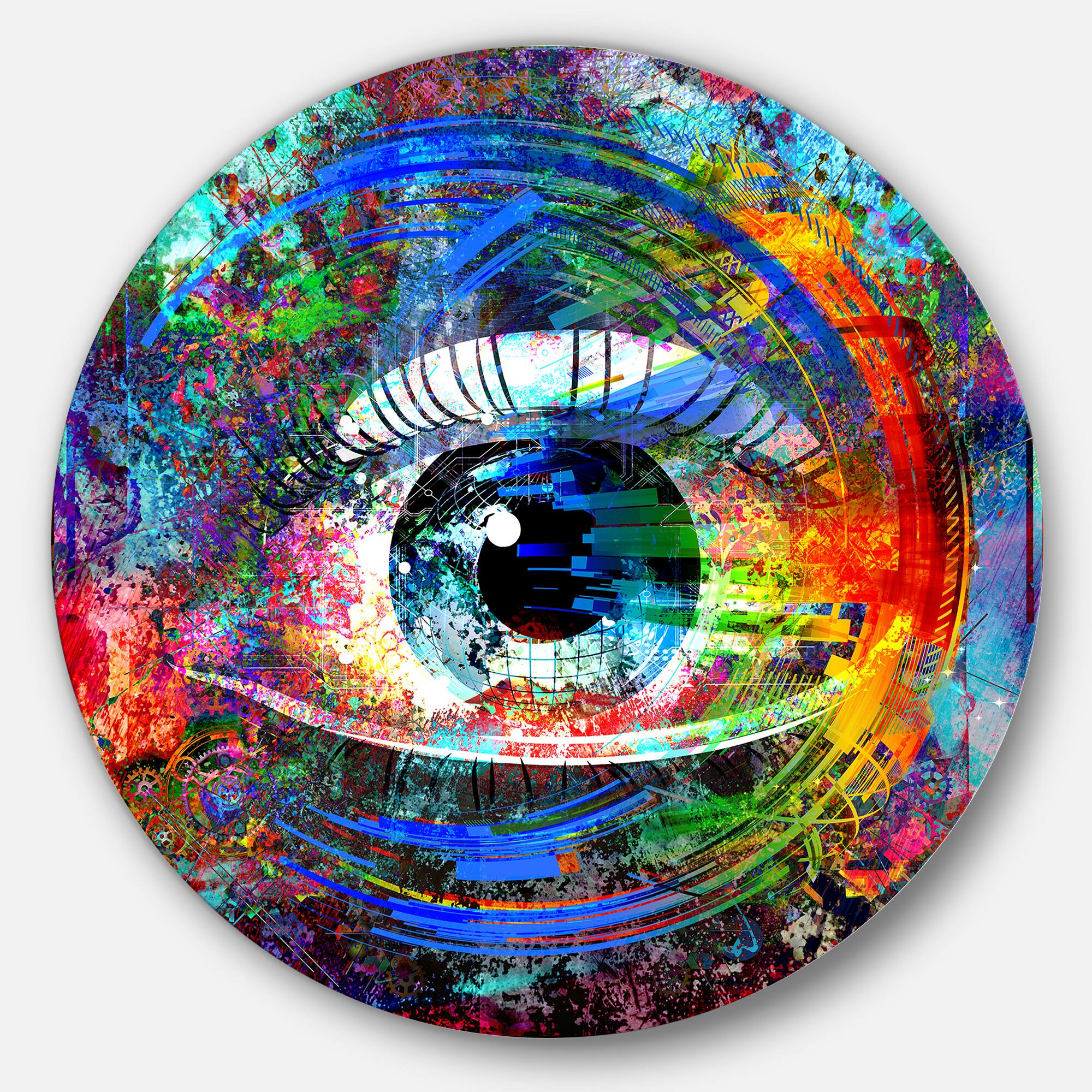 Designart - Magic Eye over Abstract Design&#x27; Ultra Glossy Large Abstract Oversized Metal Circle Wall Art