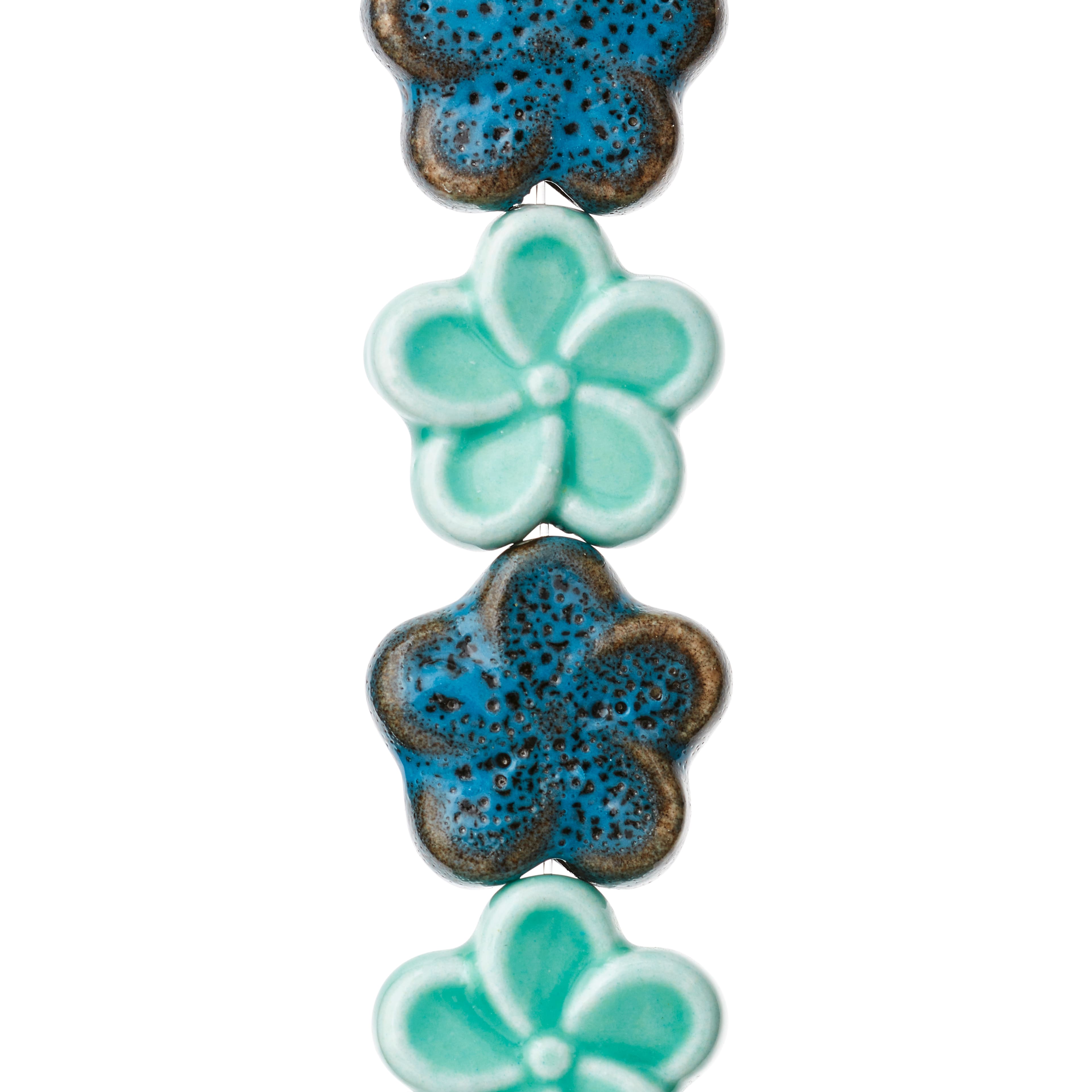 12 Packs: 8 ct. (96 total) Aqua Mix Flower Ceramic Beads, 18mm by Bead Landing&#x2122;