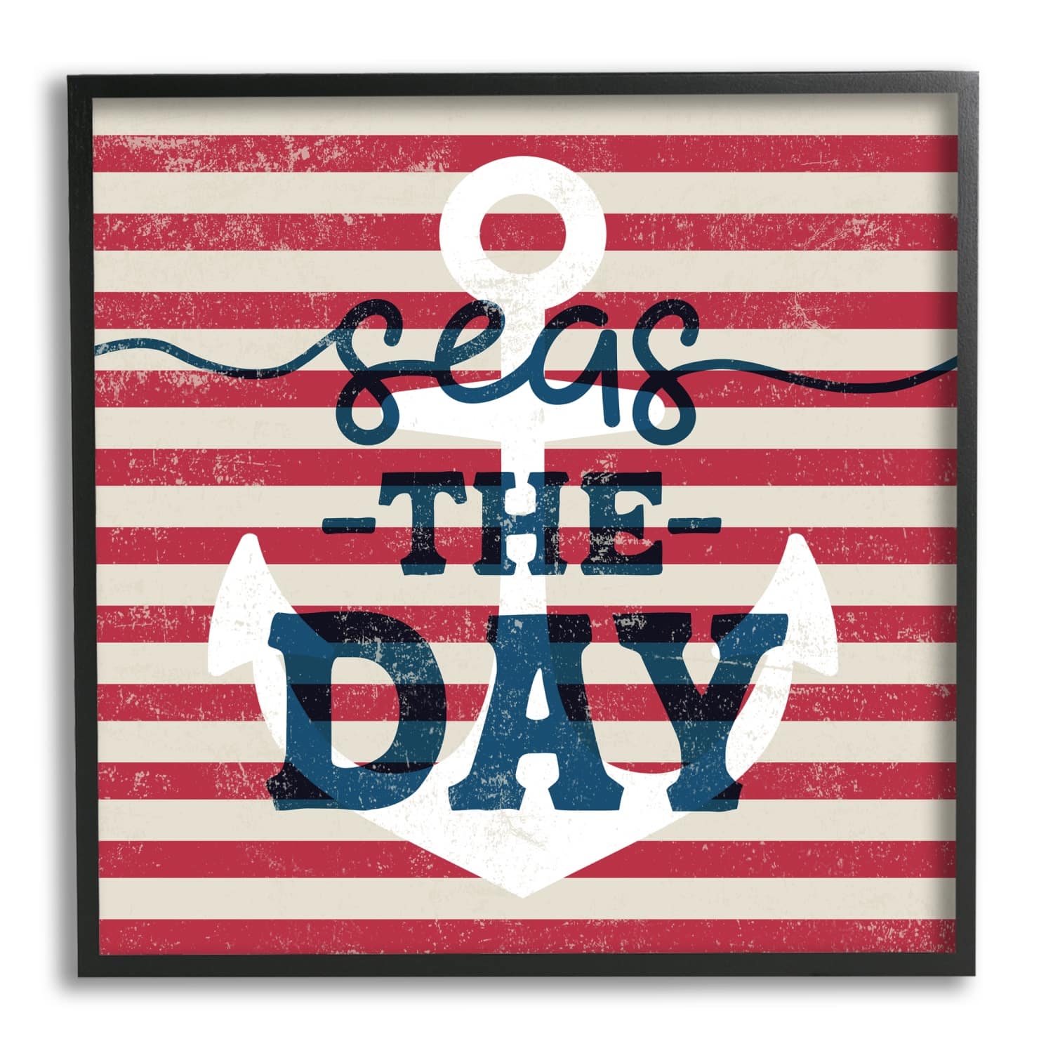 Stupell Industries Seas The Day Americana Anchor & Flag Phrase Framed Giclee Art