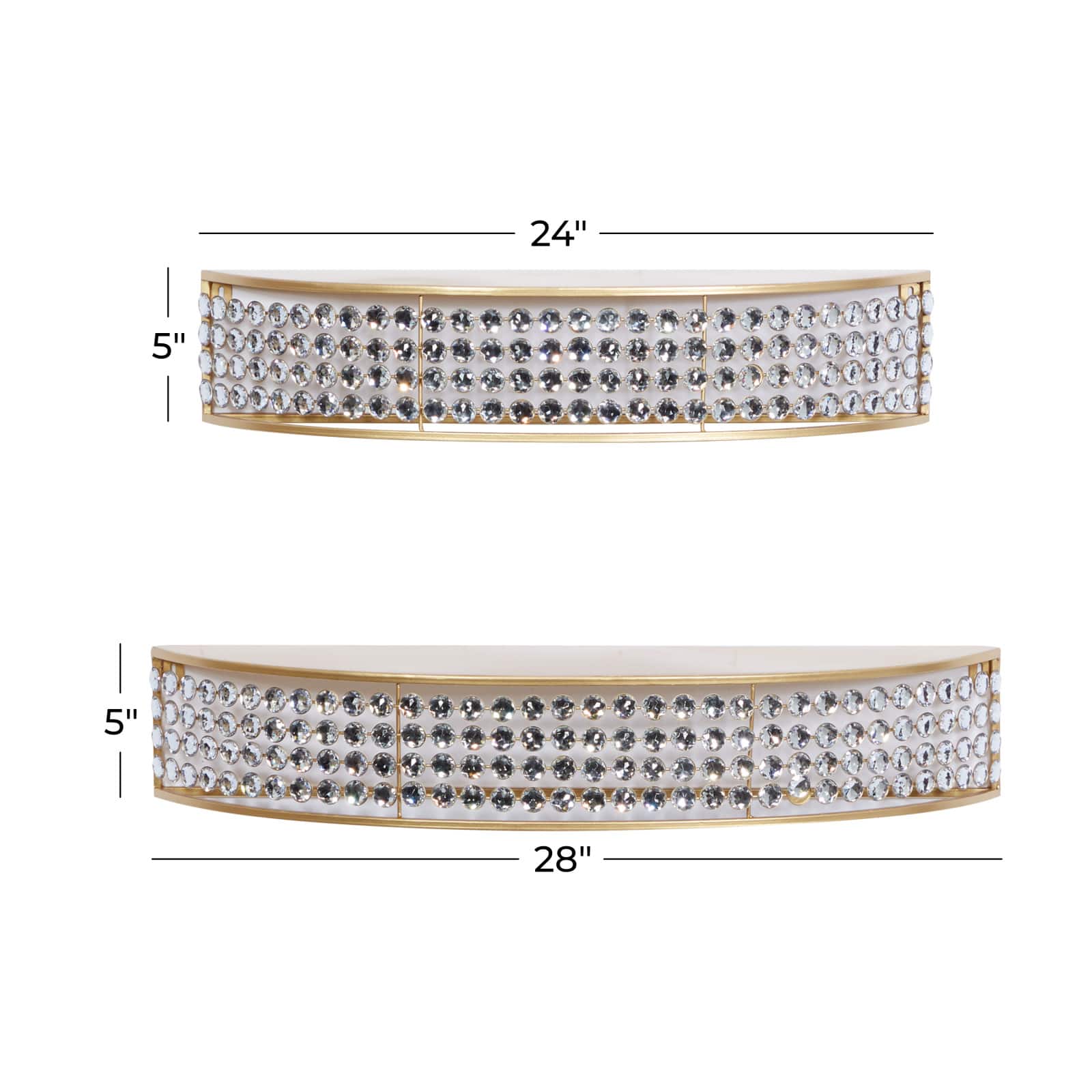 Set of 2 Gold Metal Contemporary Wall Shelves 28", 24"