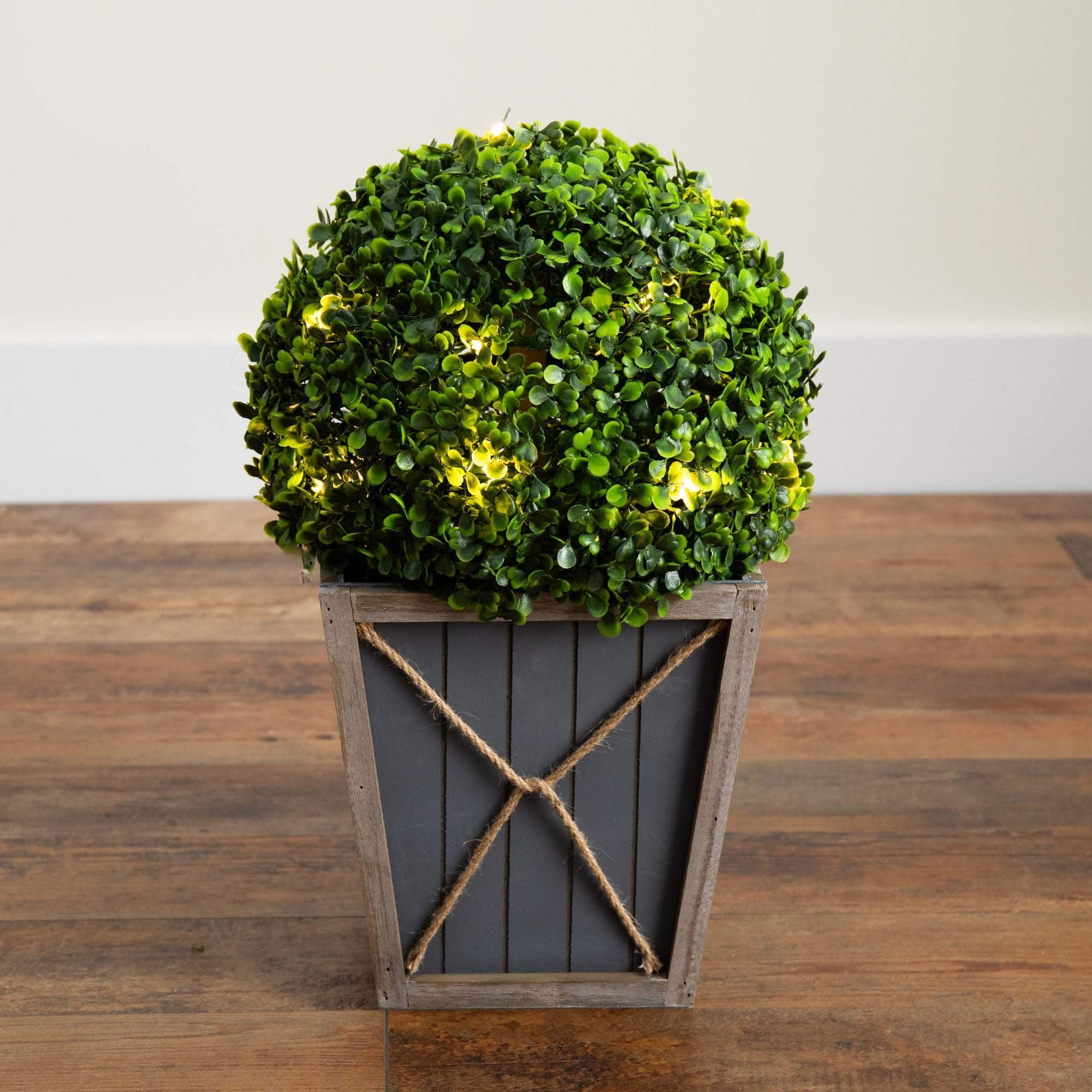 18&#x22; LED UV Resistant Boxwood Ball Topiary in Decorative Planter