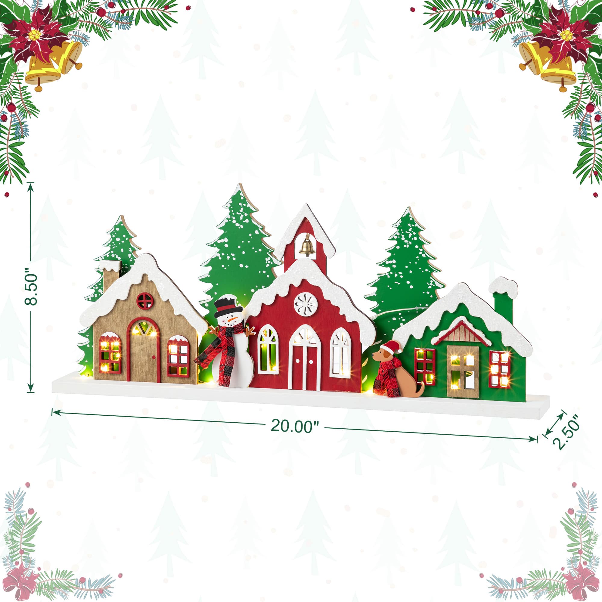 Glitzhome® 20" Lighted Wooden Christmas Villages Table Decor