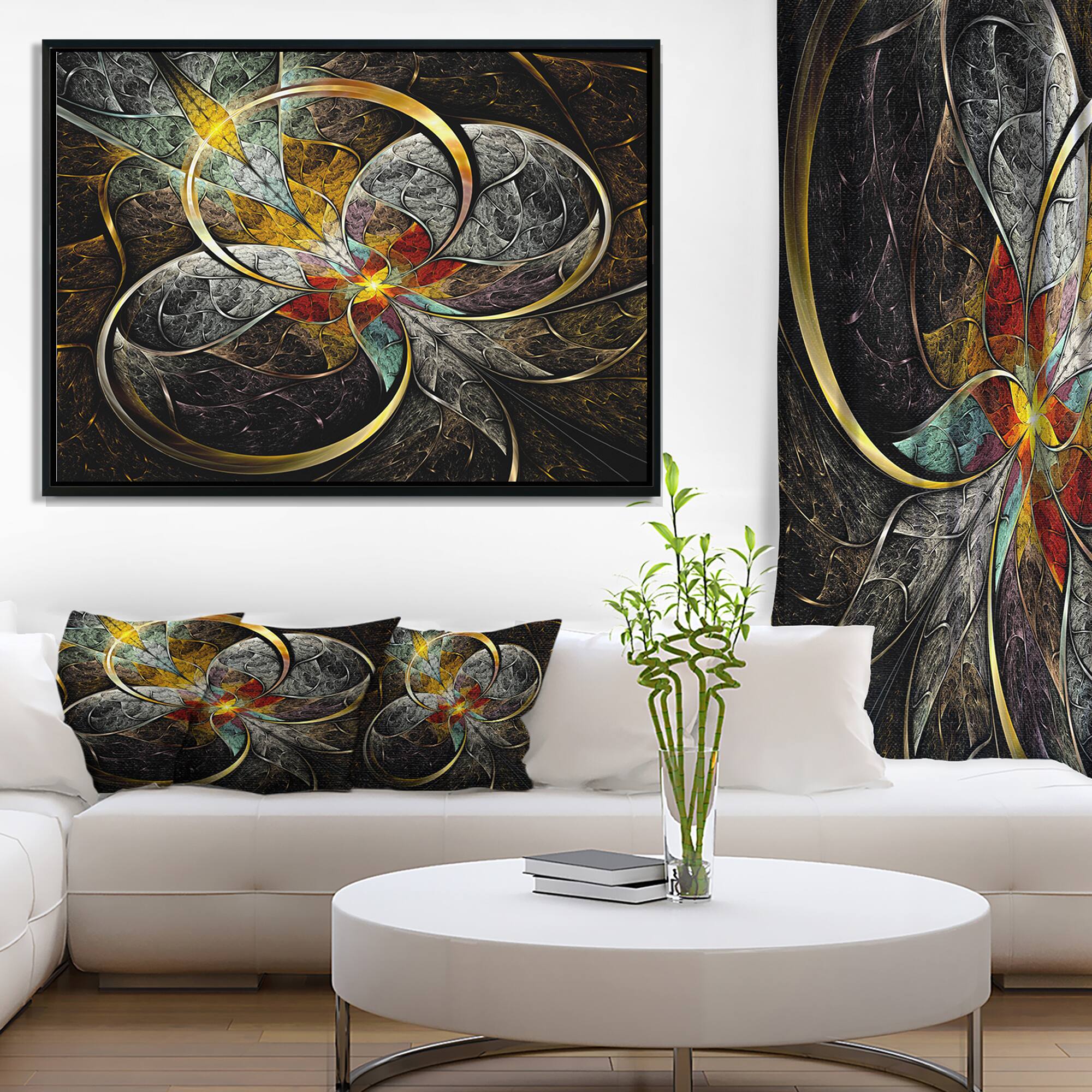 Designart - Symmetrical Brown Fractal Flowers - Abstract Print On Framed Canvas