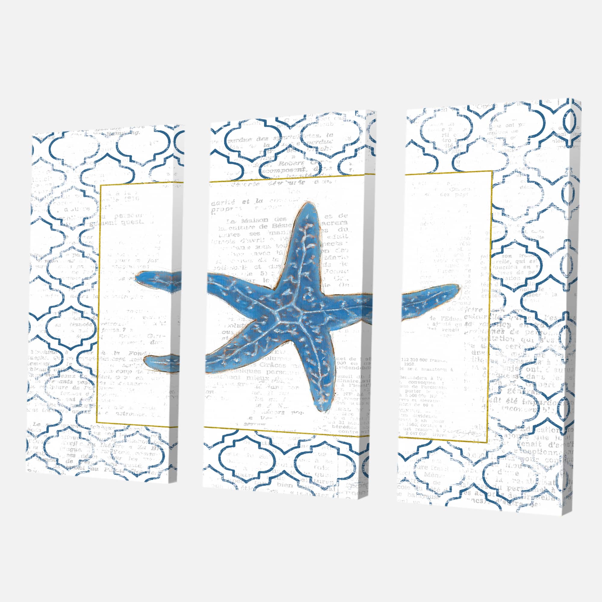 Designart - Navy Starfish with Gold - Nautical & Coastal Premium Canvas Wall Art